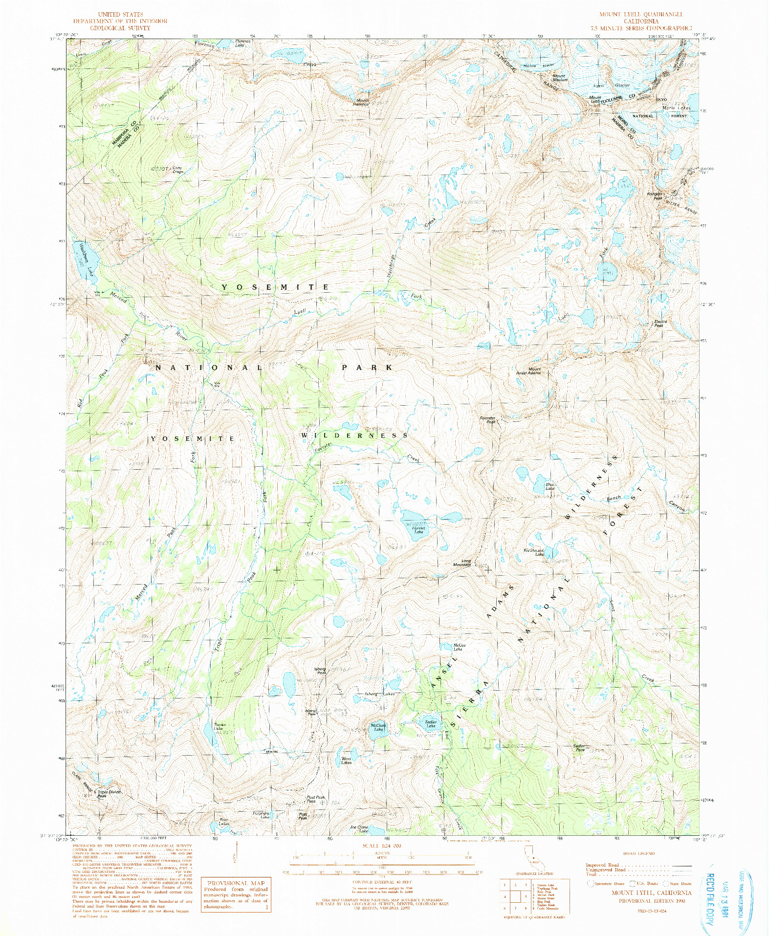 USGS 1:24000-SCALE QUADRANGLE FOR MOUNT LYELL, CA 1990