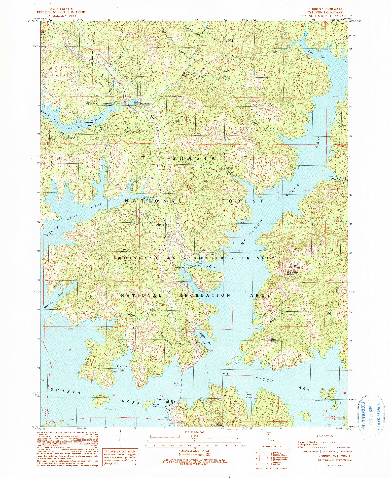 USGS 1:24000-SCALE QUADRANGLE FOR O'BRIEN, CA 1990