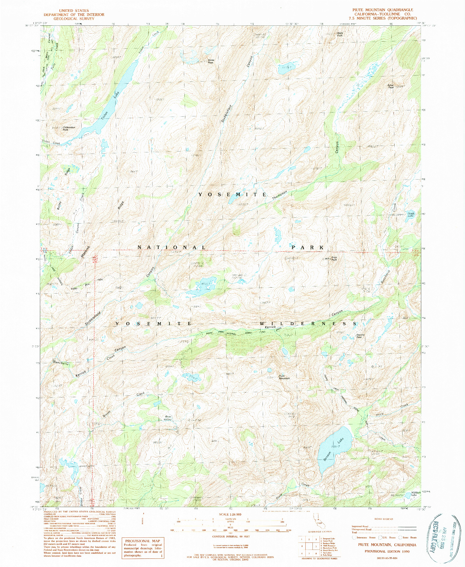 USGS 1:24000-SCALE QUADRANGLE FOR PIUTE MOUNTAIN, CA 1990