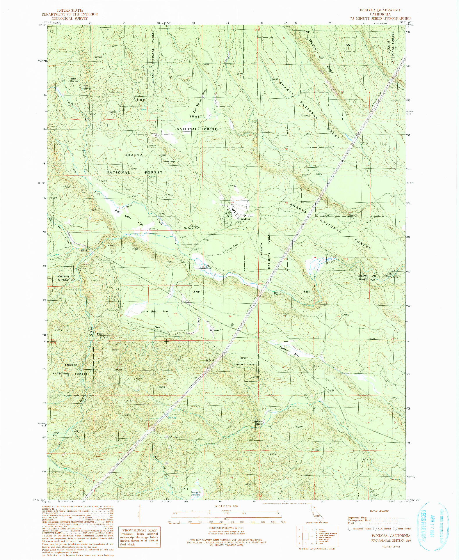 USGS 1:24000-SCALE QUADRANGLE FOR PONDOSA, CA 1990