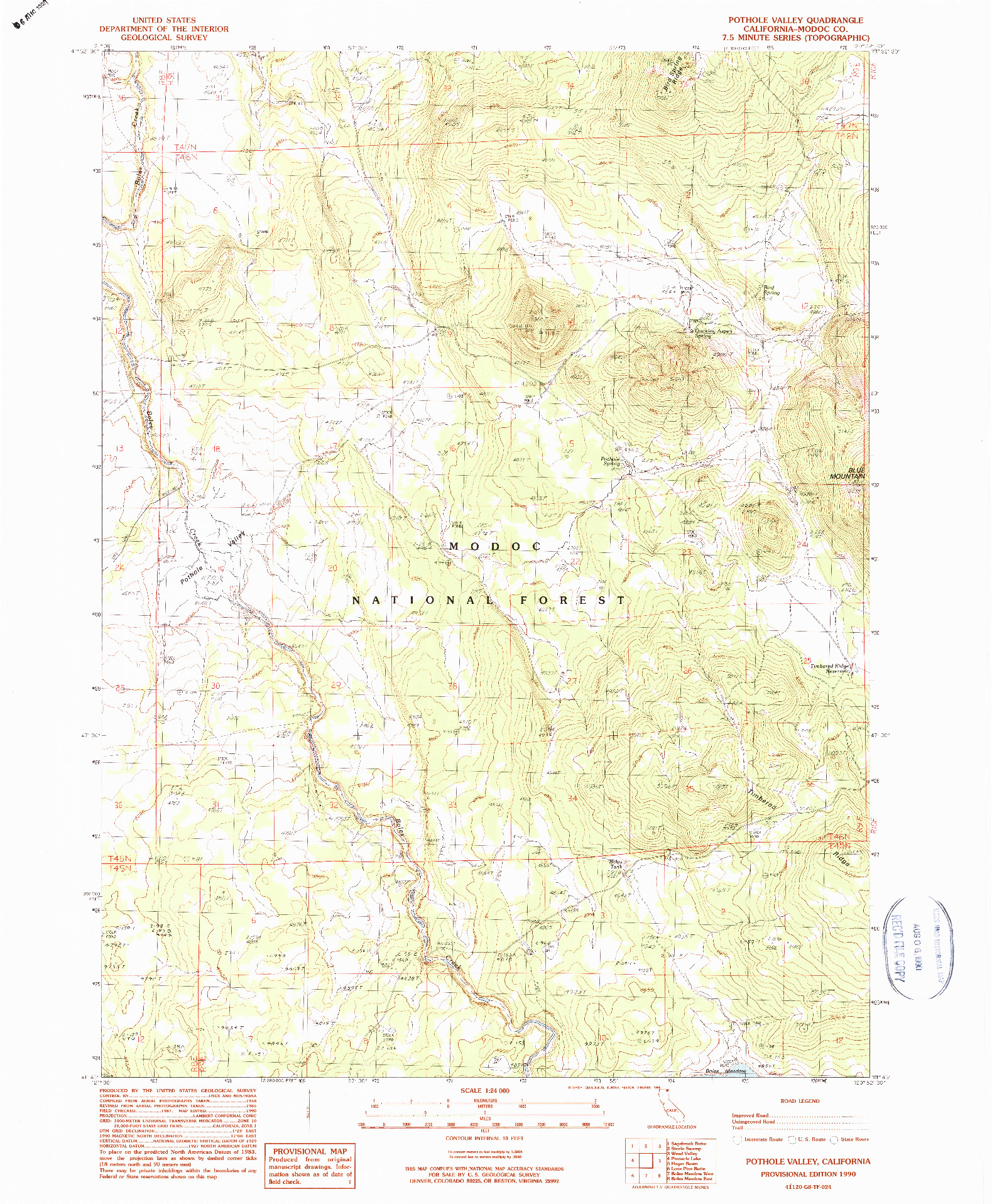 USGS 1:24000-SCALE QUADRANGLE FOR POTHOLE VALLEY, CA 1990