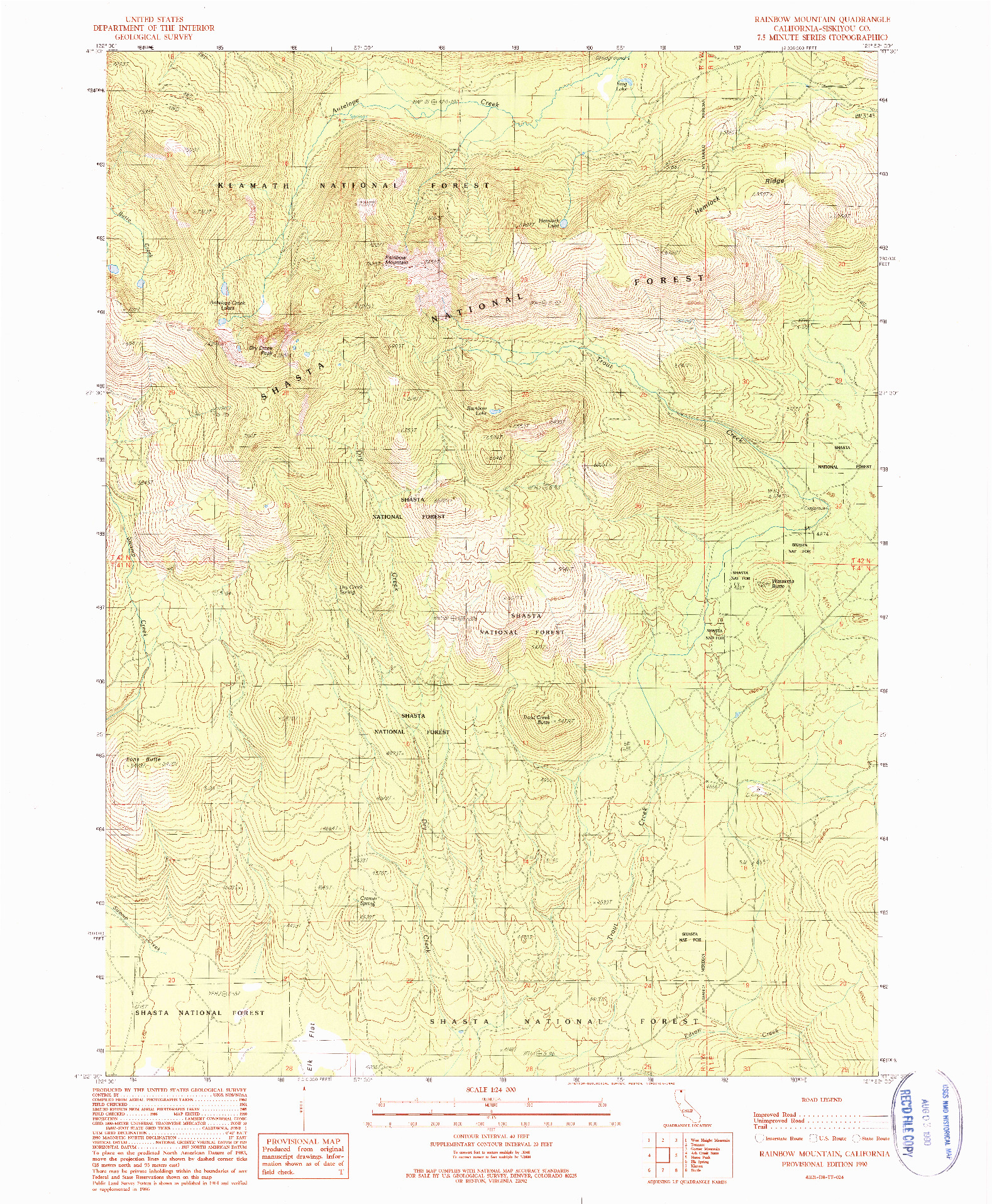 USGS 1:24000-SCALE QUADRANGLE FOR RAINBOW MOUNTAIN, CA 1990