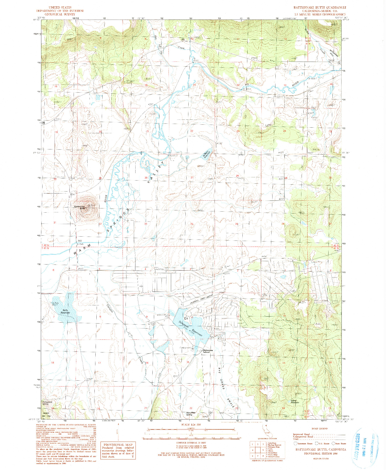 USGS 1:24000-SCALE QUADRANGLE FOR RATTLESNAKE BUTTE, CA 1990