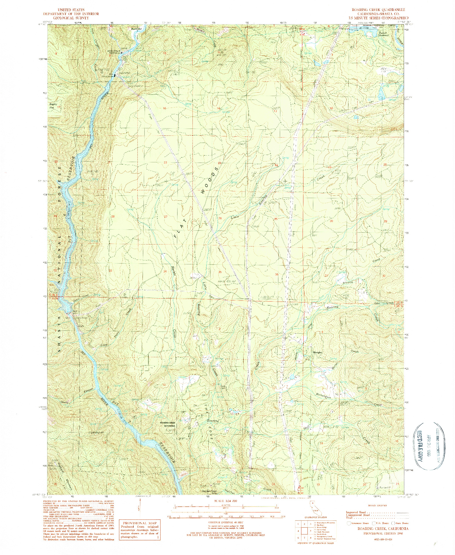USGS 1:24000-SCALE QUADRANGLE FOR ROARING CREEK, CA 1990
