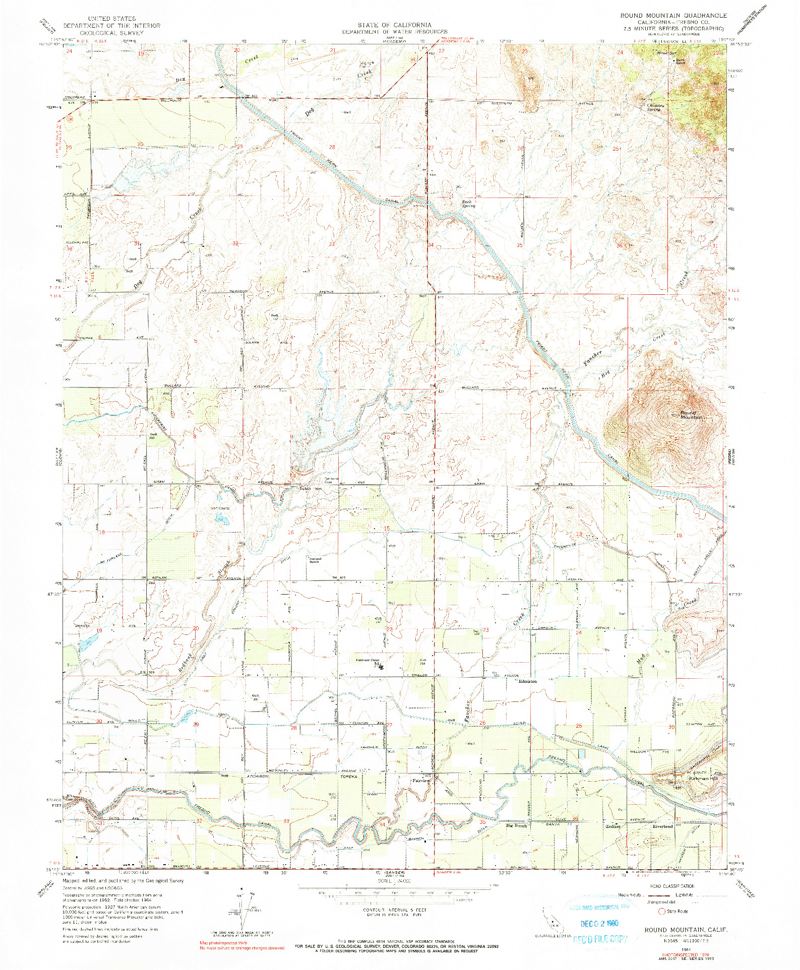 USGS 1:24000-SCALE QUADRANGLE FOR ROUND MOUNTAIN, CA 1964