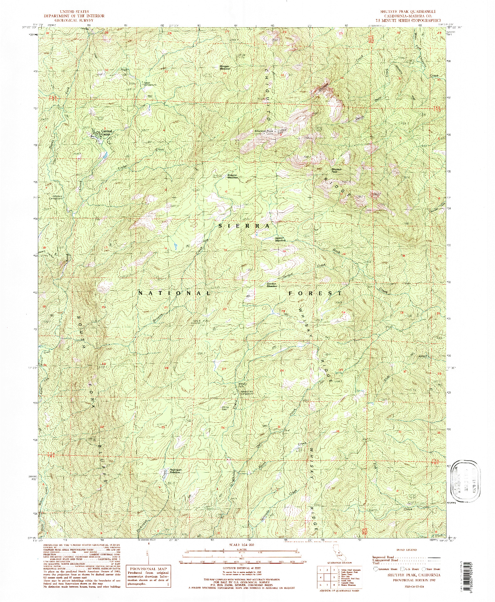 USGS 1:24000-SCALE QUADRANGLE FOR SHUTEYE PEAK, CA 1990