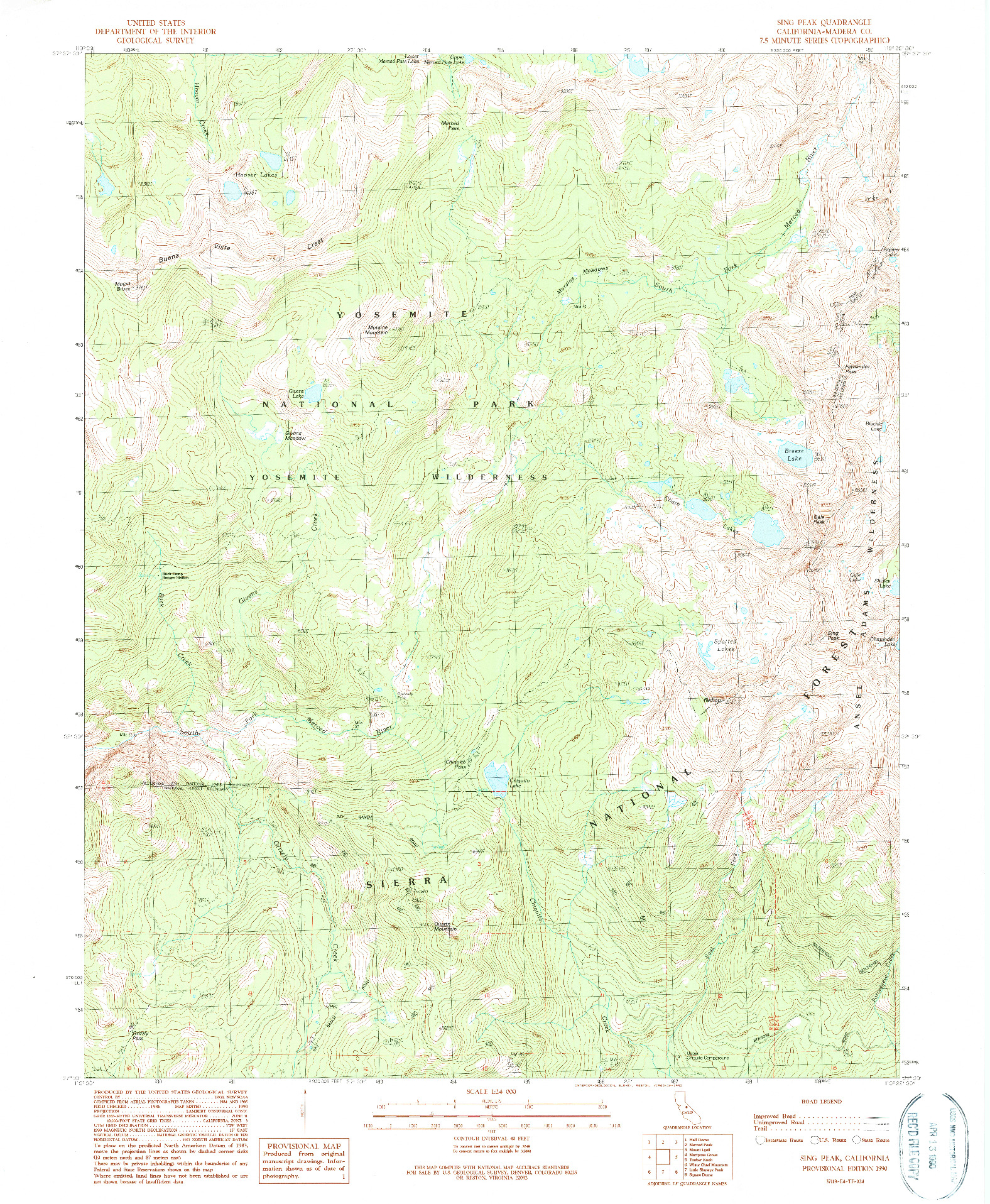 USGS 1:24000-SCALE QUADRANGLE FOR SING PEAK, CA 1990