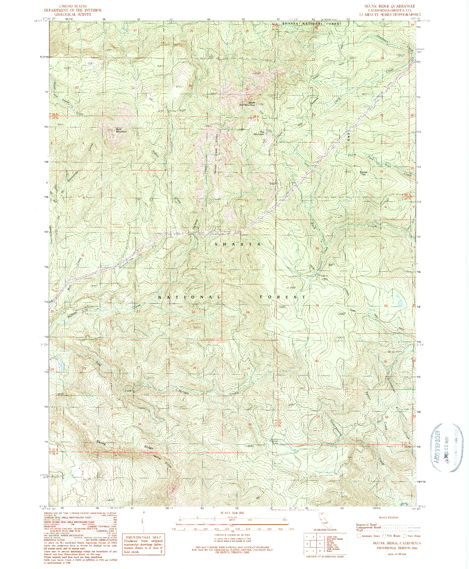 USGS 1:24000-SCALE QUADRANGLE FOR SKUNK RIDGE, CA 1990