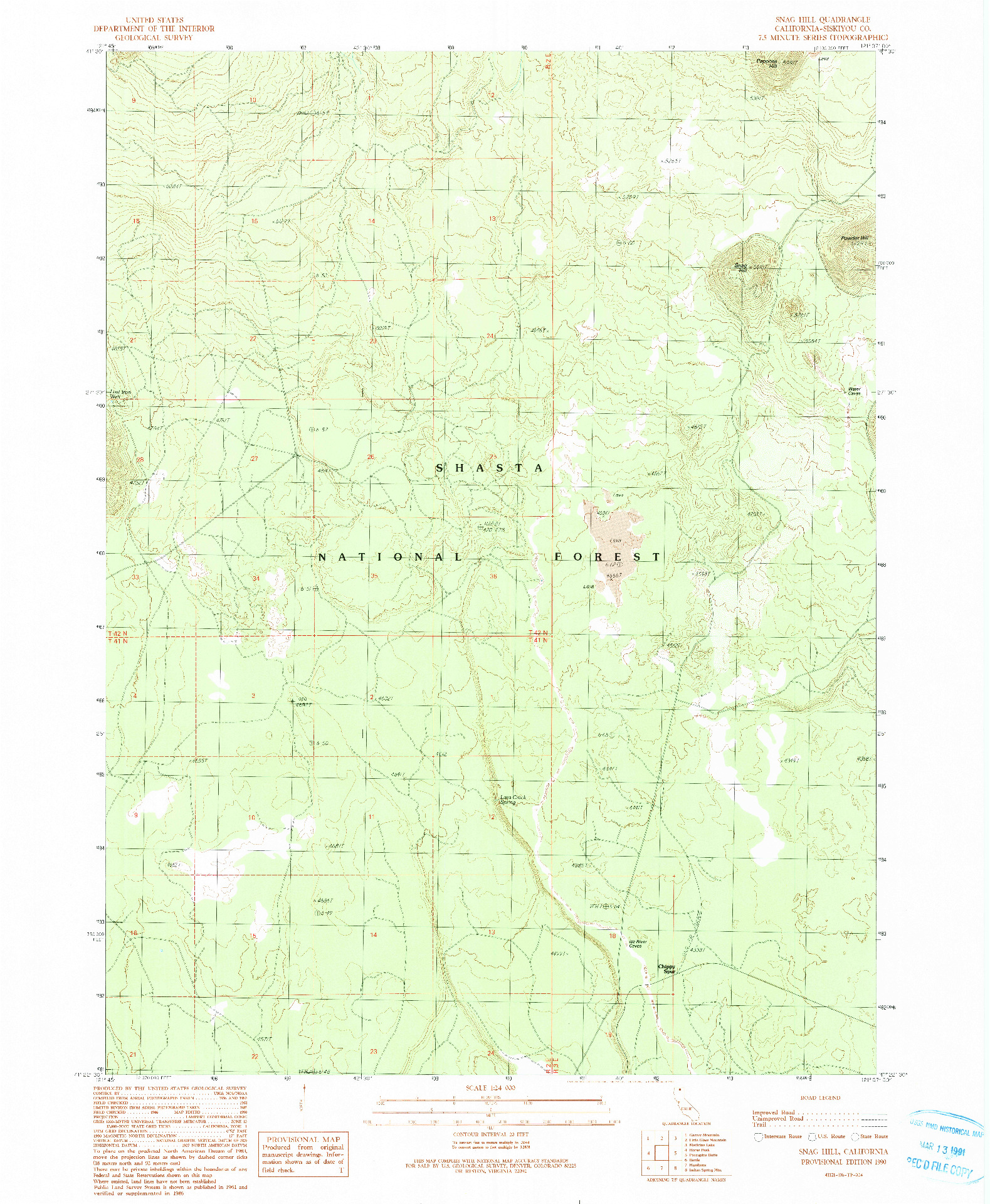 USGS 1:24000-SCALE QUADRANGLE FOR SNAG HILL, CA 1990