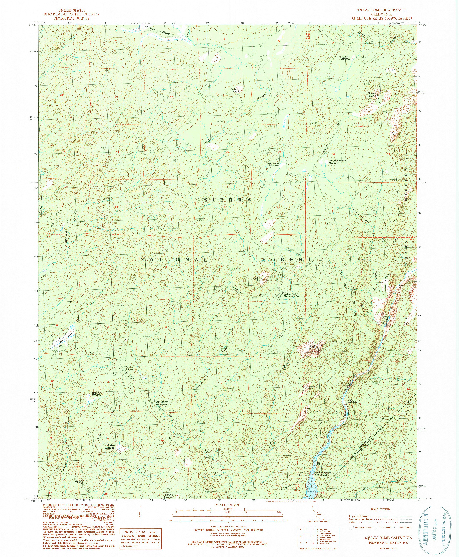 USGS 1:24000-SCALE QUADRANGLE FOR SQUAW DOME, CA 1990