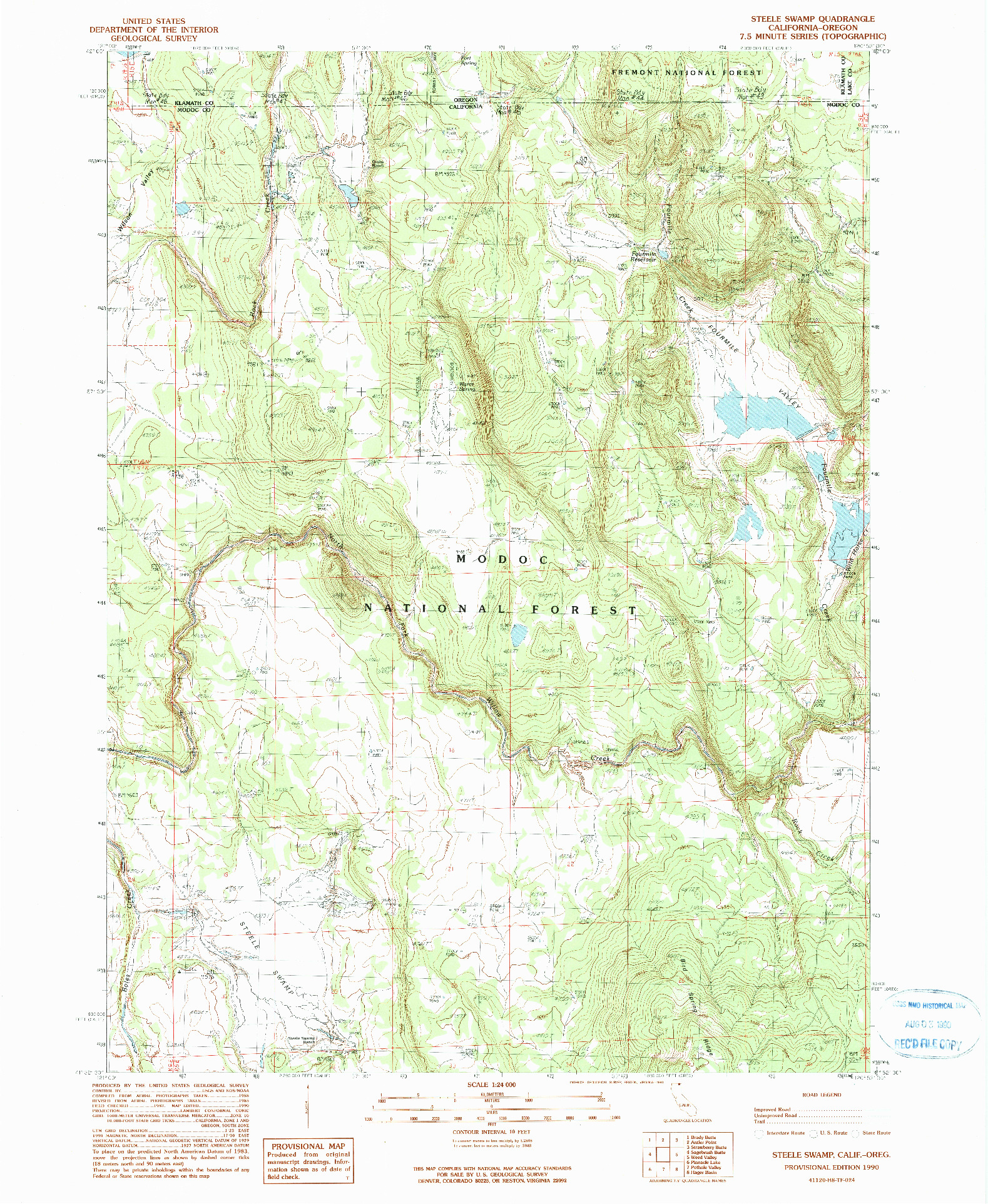USGS 1:24000-SCALE QUADRANGLE FOR STEELE SWAMP, CA 1990