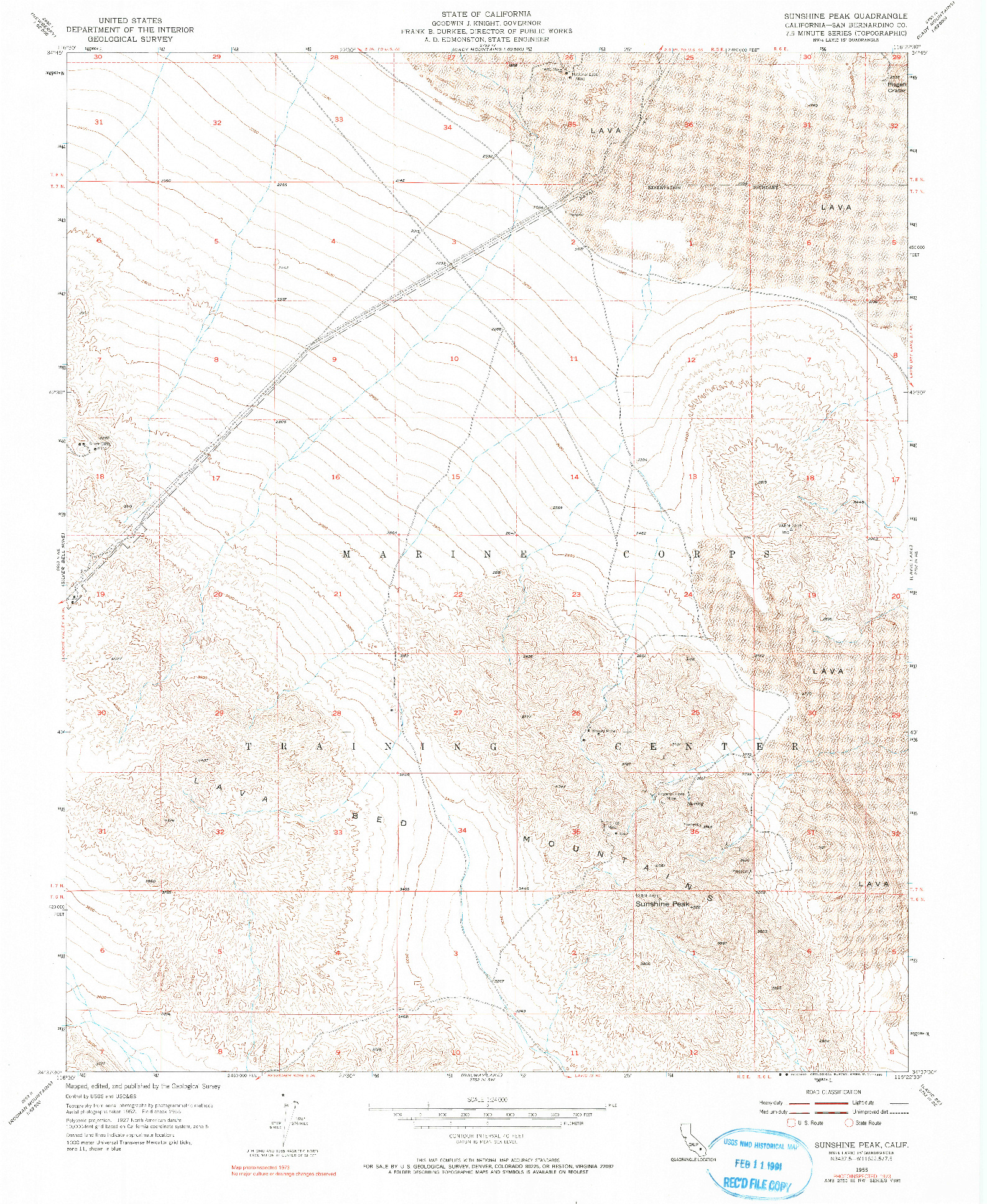 USGS 1:24000-SCALE QUADRANGLE FOR SUNSHINE PEAK, CA 1955