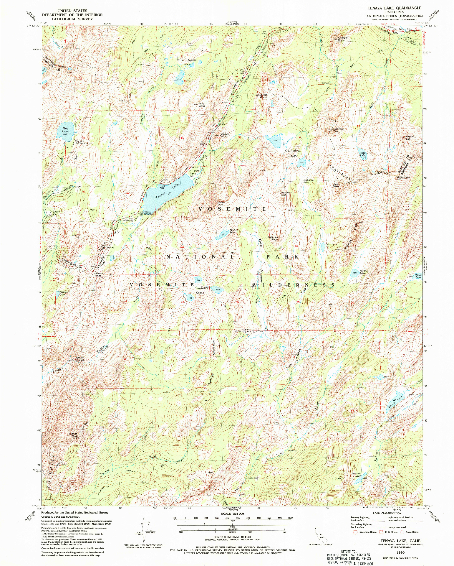 USGS 1:24000-SCALE QUADRANGLE FOR TENAYA LAKE, CA 1990