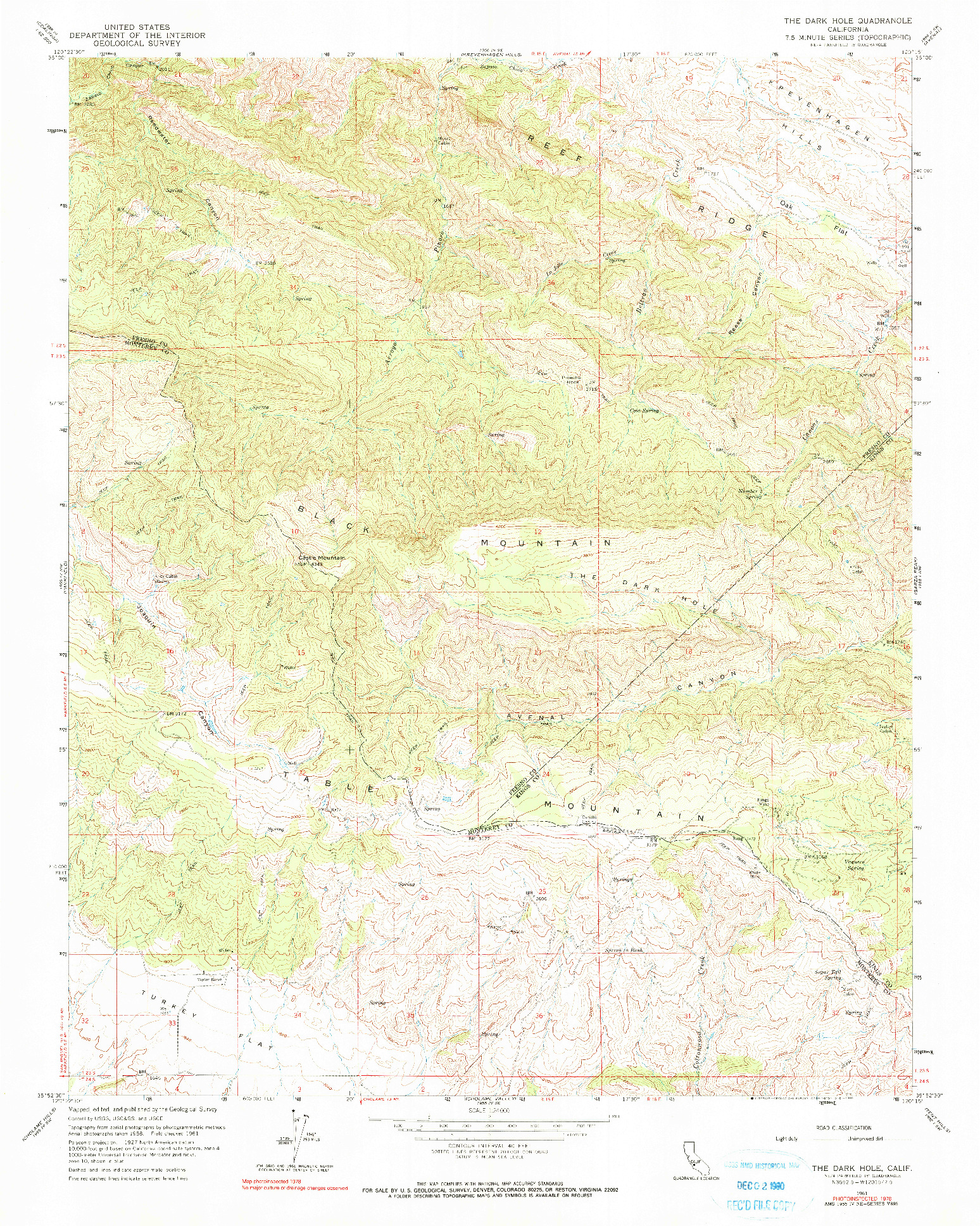 USGS 1:24000-SCALE QUADRANGLE FOR THE DARK HOLE, CA 1961