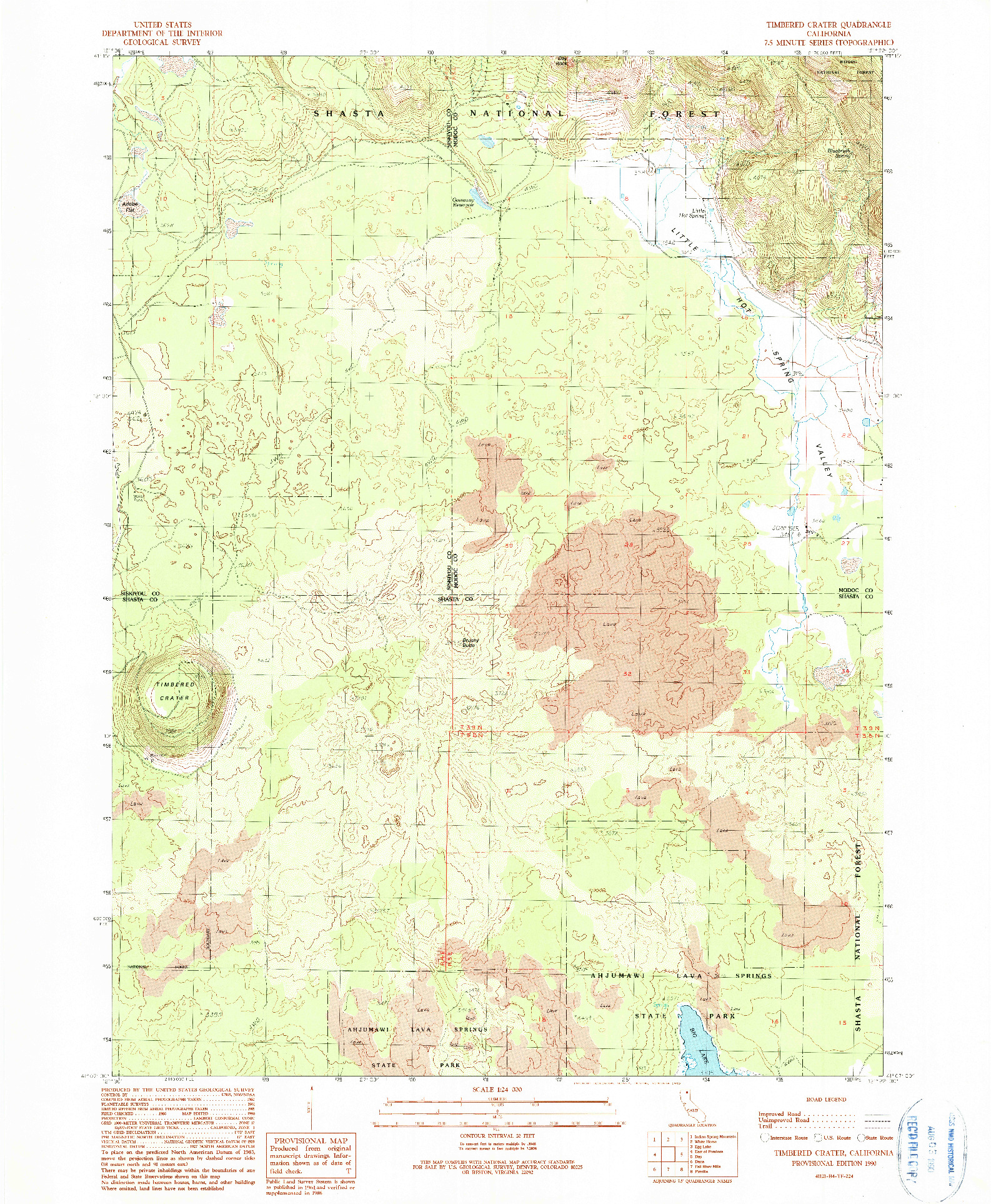USGS 1:24000-SCALE QUADRANGLE FOR TIMBERED CRATER, CA 1990