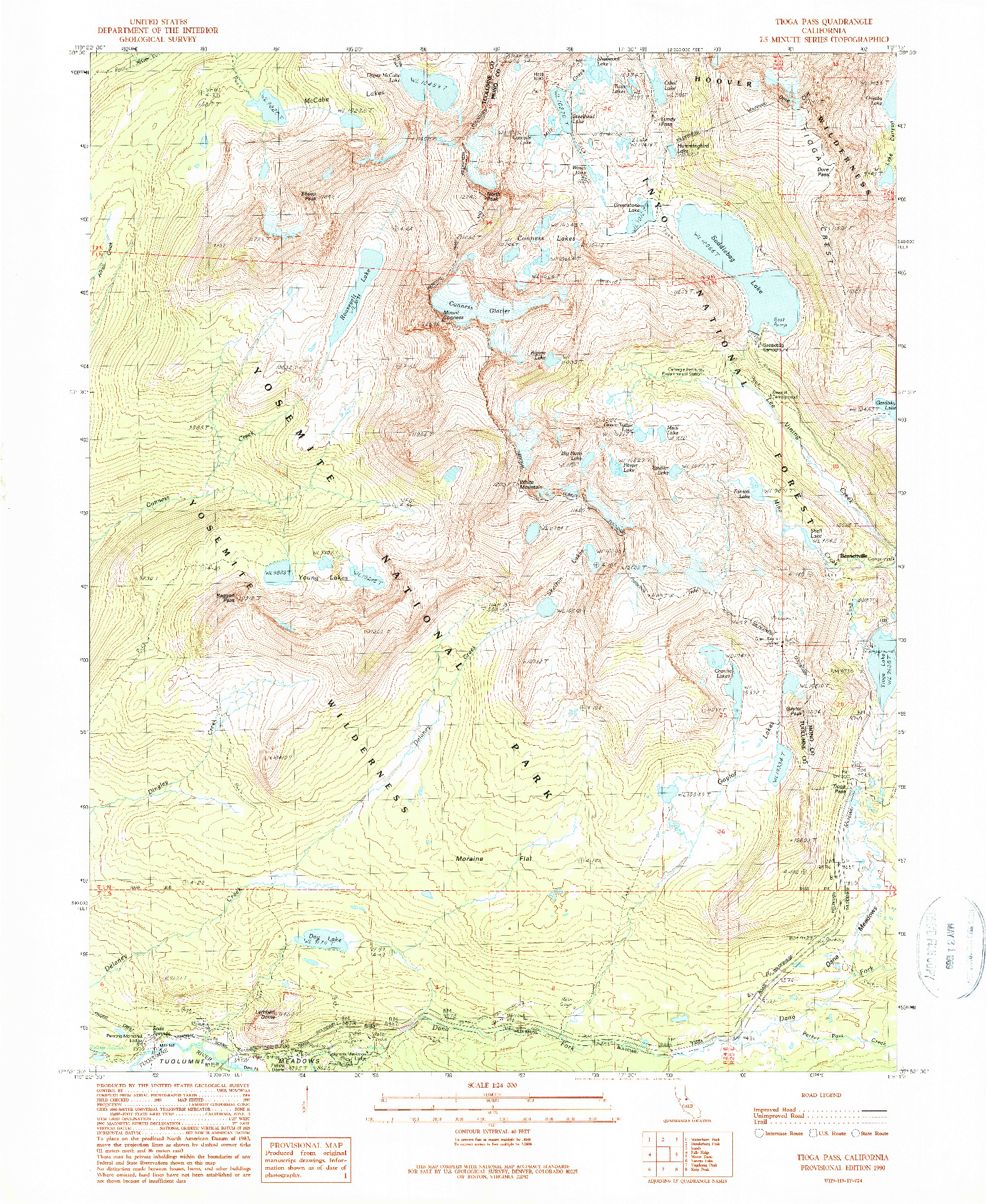 USGS 1:24000-SCALE QUADRANGLE FOR TIOGA PASS, CA 1990