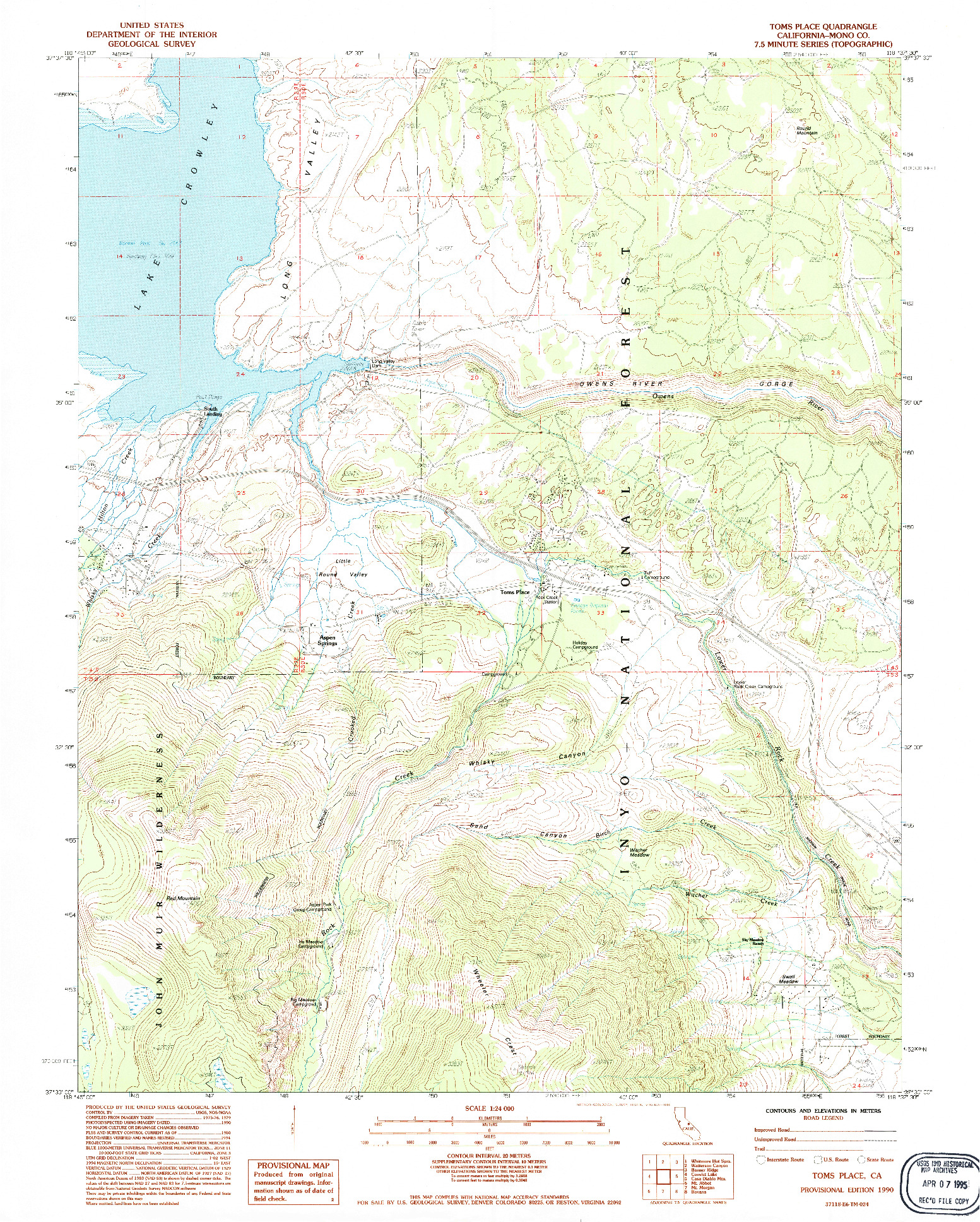 USGS 1:24000-SCALE QUADRANGLE FOR TOMS PLACE, CA 1990