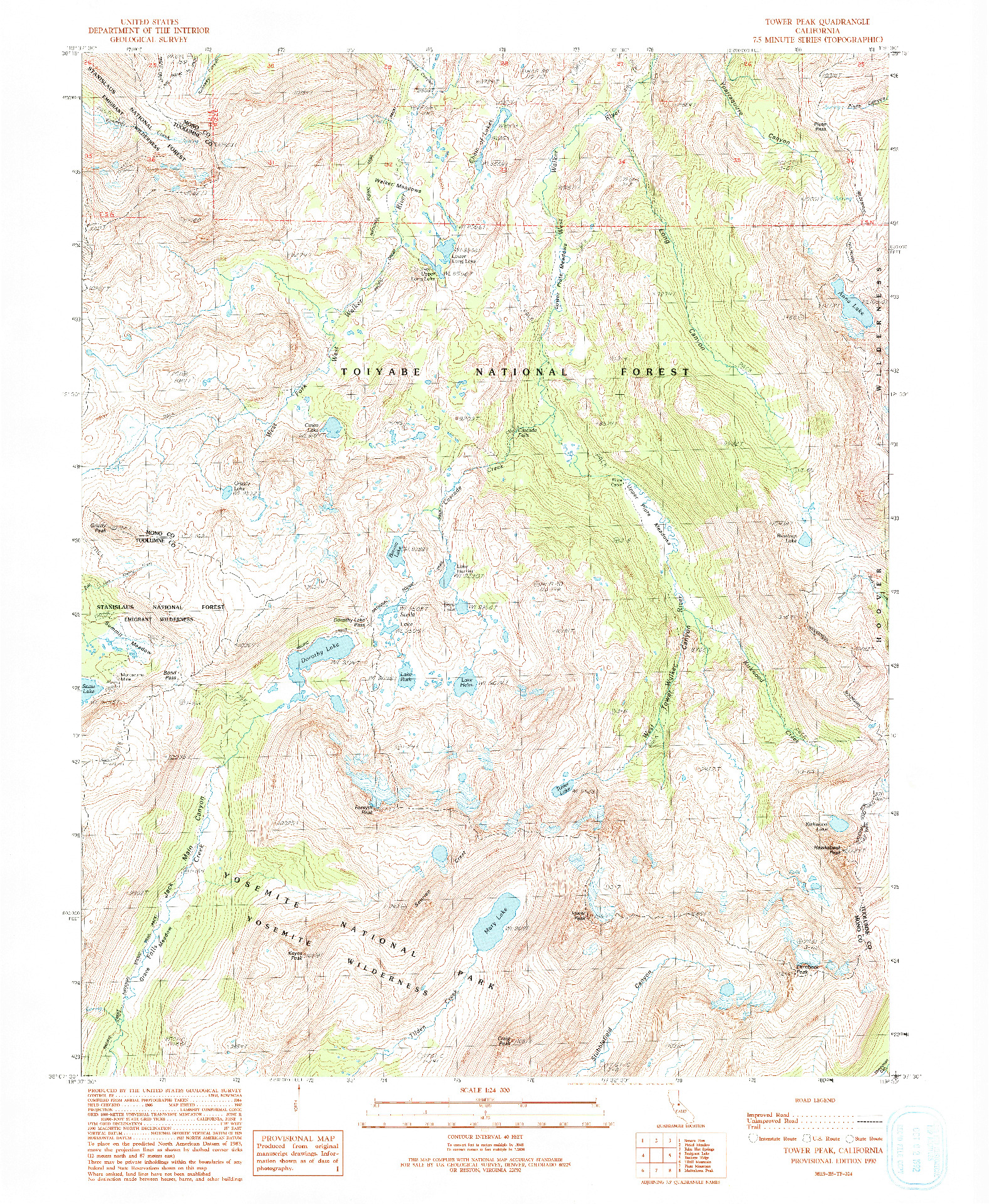 USGS 1:24000-SCALE QUADRANGLE FOR TOWER PEAK, CA 1990