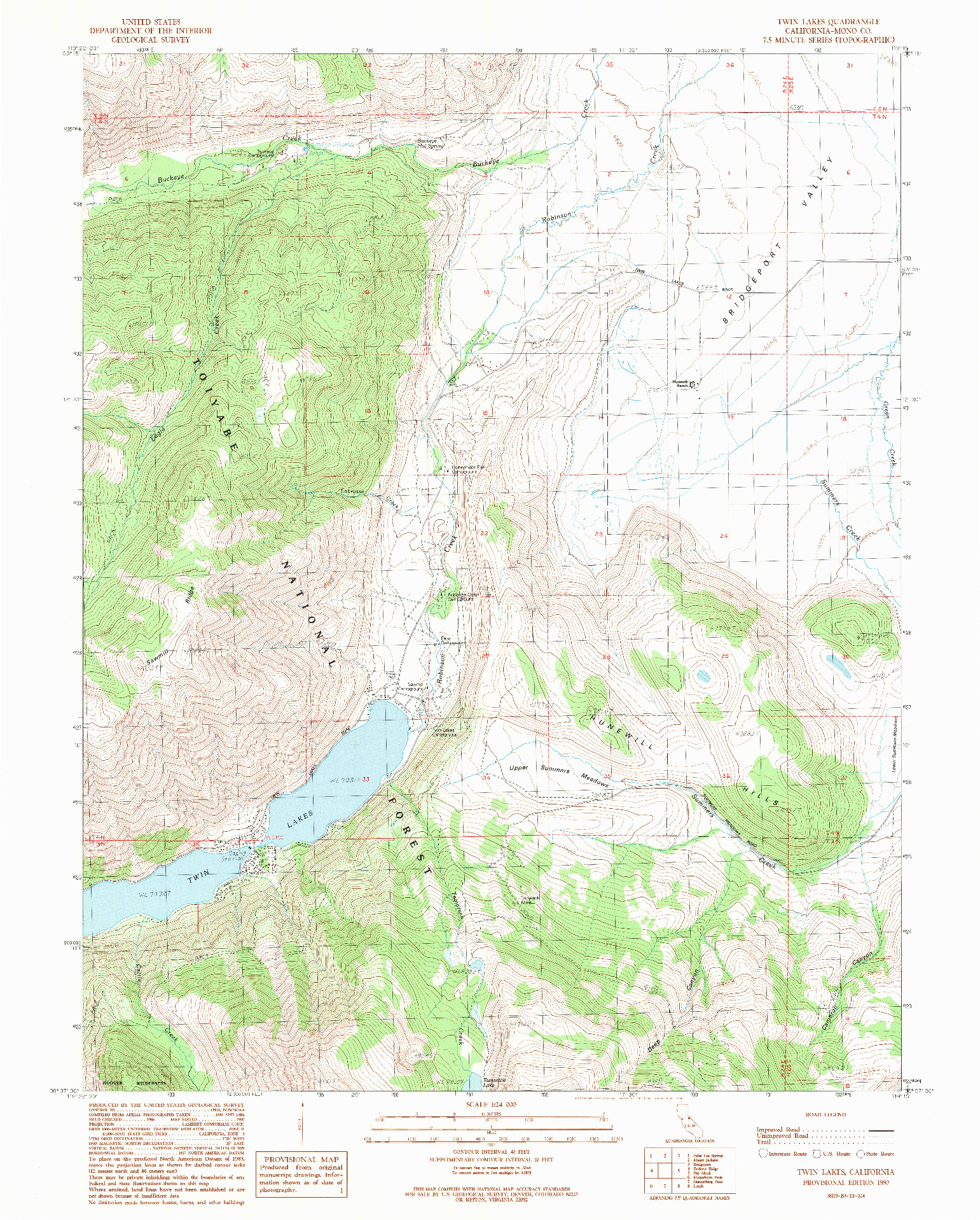 USGS 1:24000-SCALE QUADRANGLE FOR TWIN LAKES, CA 1990