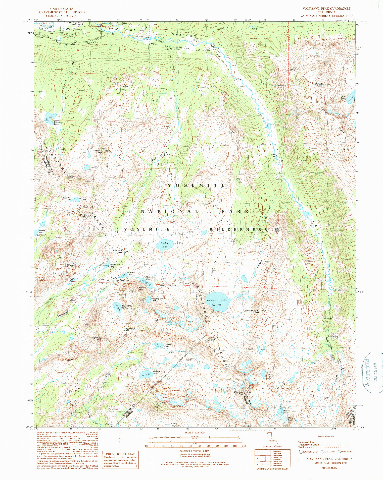 USGS 1:24000-SCALE QUADRANGLE FOR VOGELSANG PEAK, CA 1990