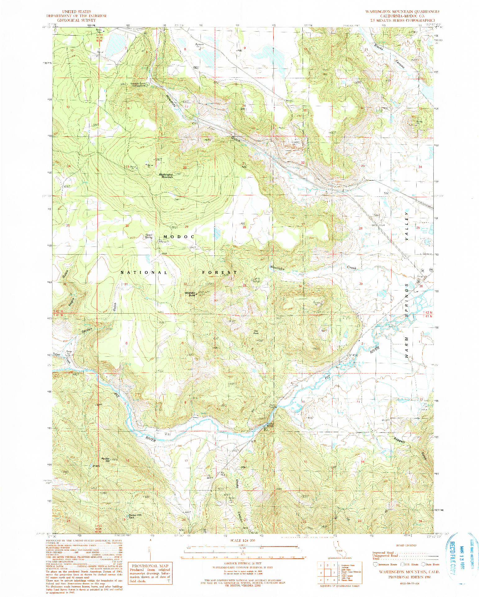 USGS 1:24000-SCALE QUADRANGLE FOR WASHINGTON MOUNTAIN, CA 1990