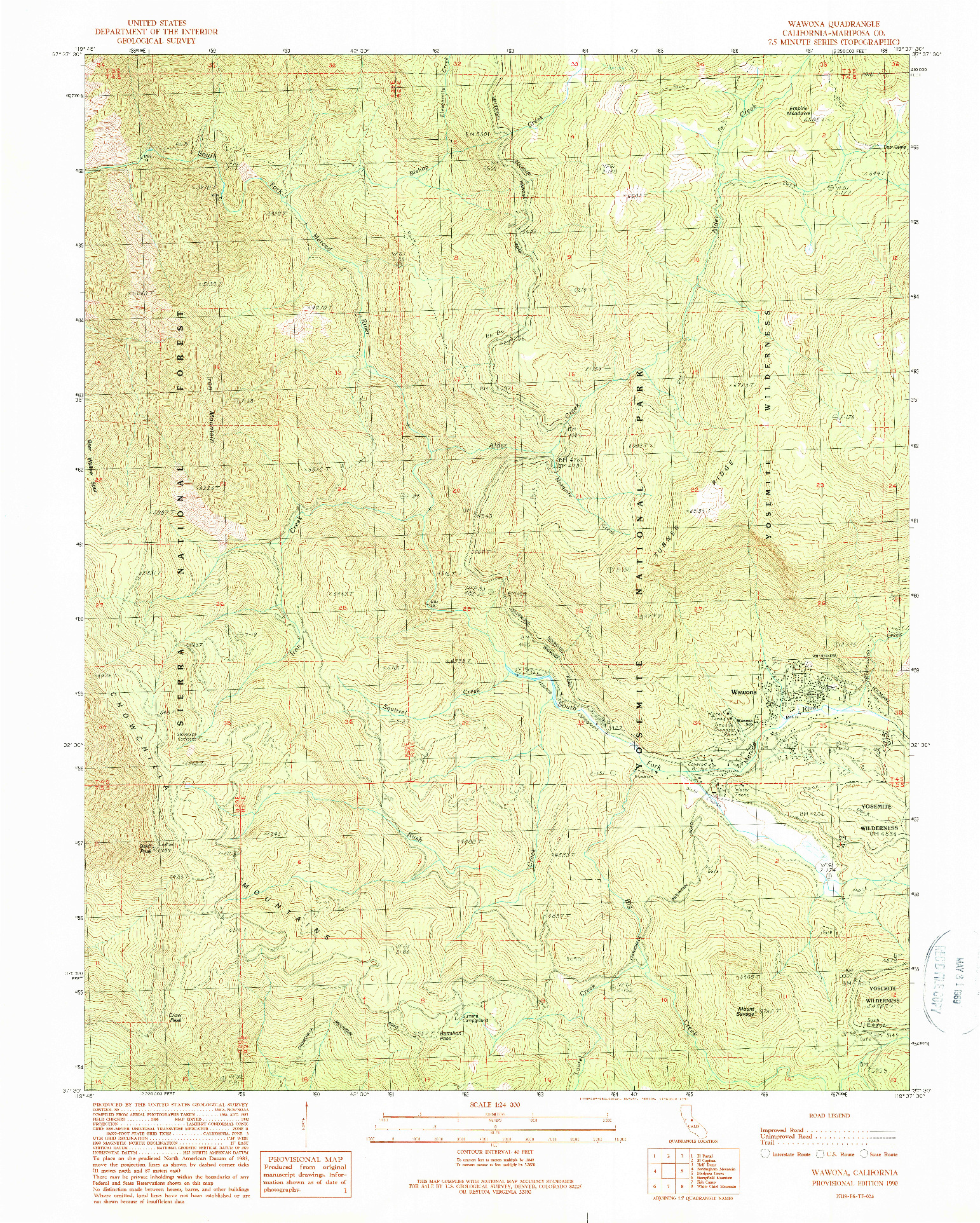USGS 1:24000-SCALE QUADRANGLE FOR WAWONA, CA 1990