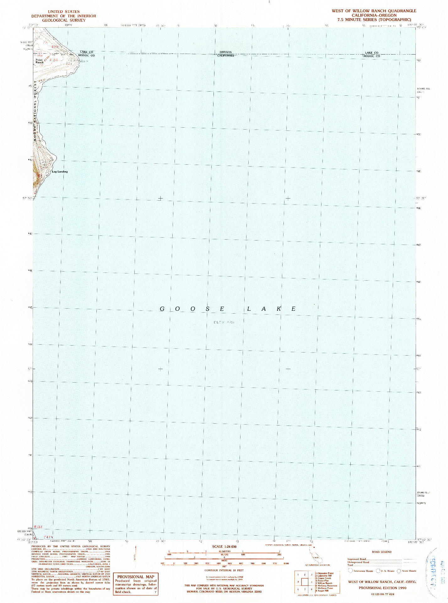 USGS 1:24000-SCALE QUADRANGLE FOR WEST OF WILLOW RANCH, CA 1990
