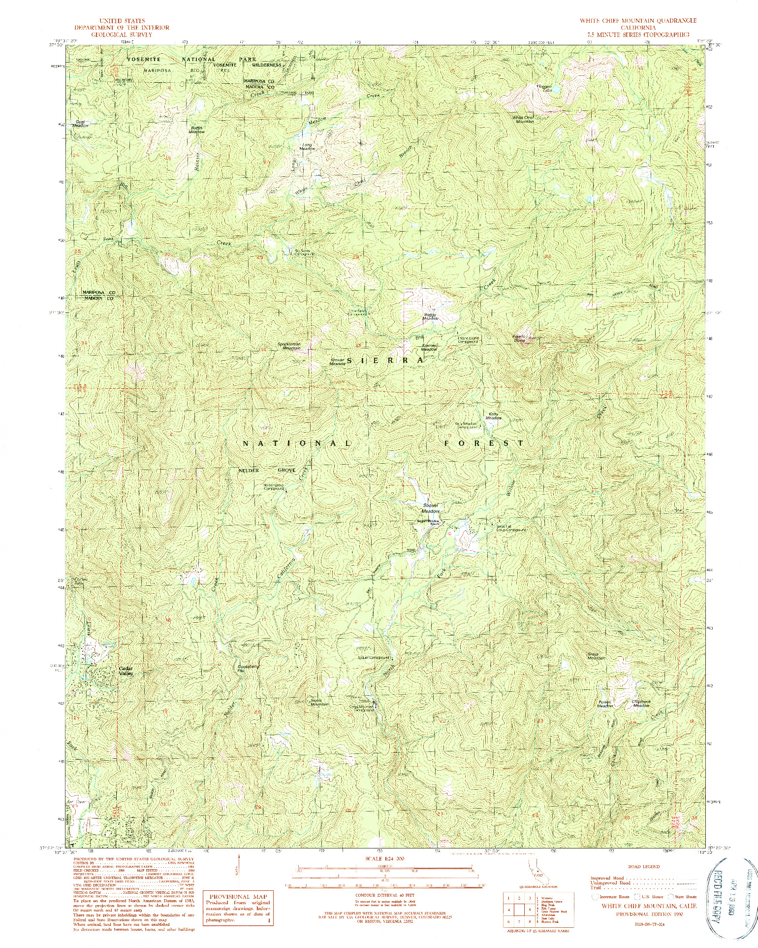 USGS 1:24000-SCALE QUADRANGLE FOR WHITE CHIEF MOUNTAIN, CA 1990