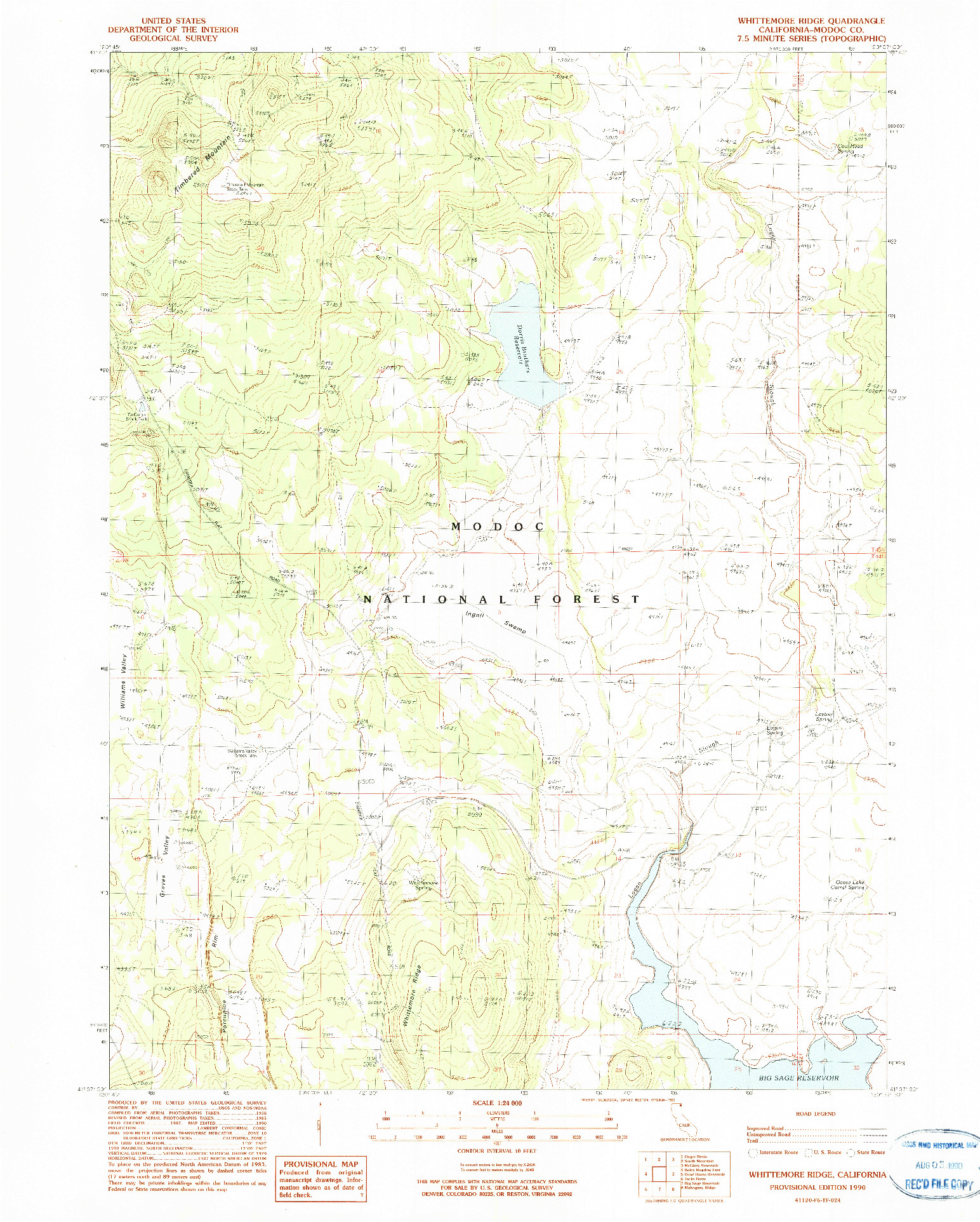 USGS 1:24000-SCALE QUADRANGLE FOR WHITTEMORE RIDGE, CA 1990