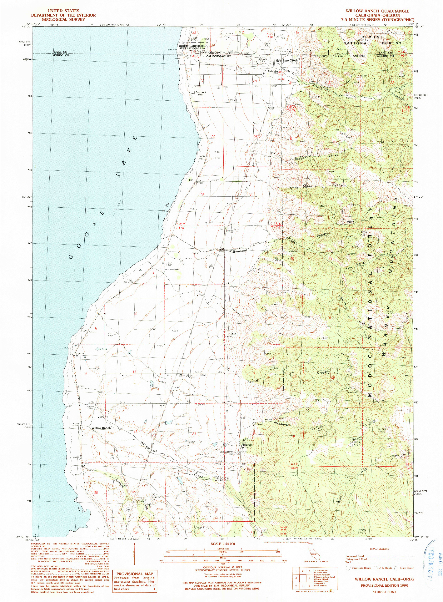 USGS 1:24000-SCALE QUADRANGLE FOR WILLOW RANCH, CA 1990