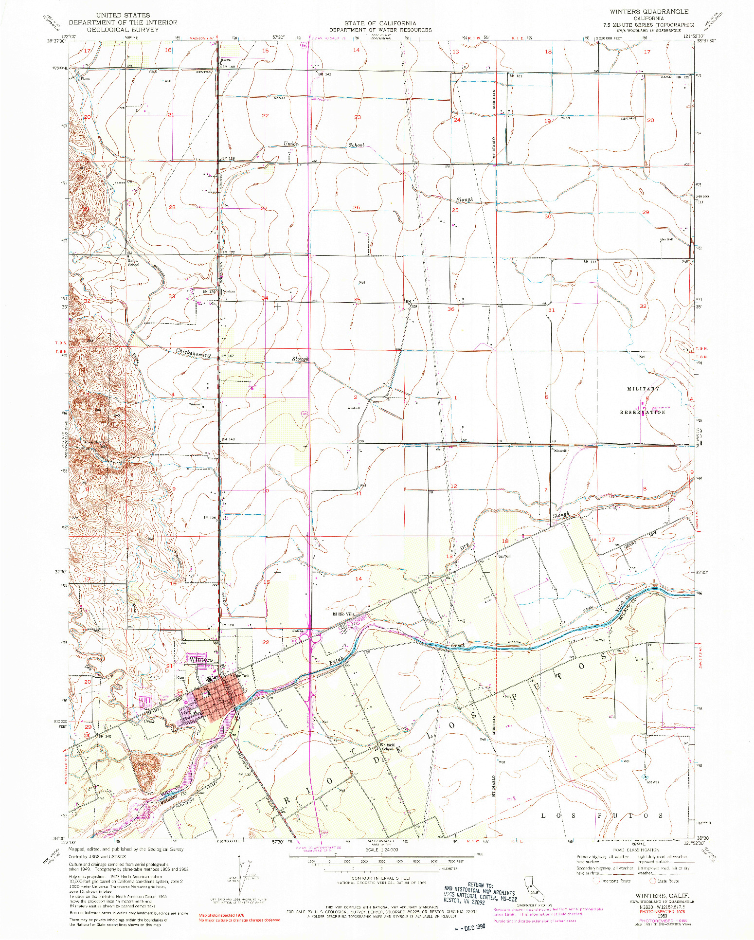 USGS 1:24000-SCALE QUADRANGLE FOR WINTERS, CA 1953