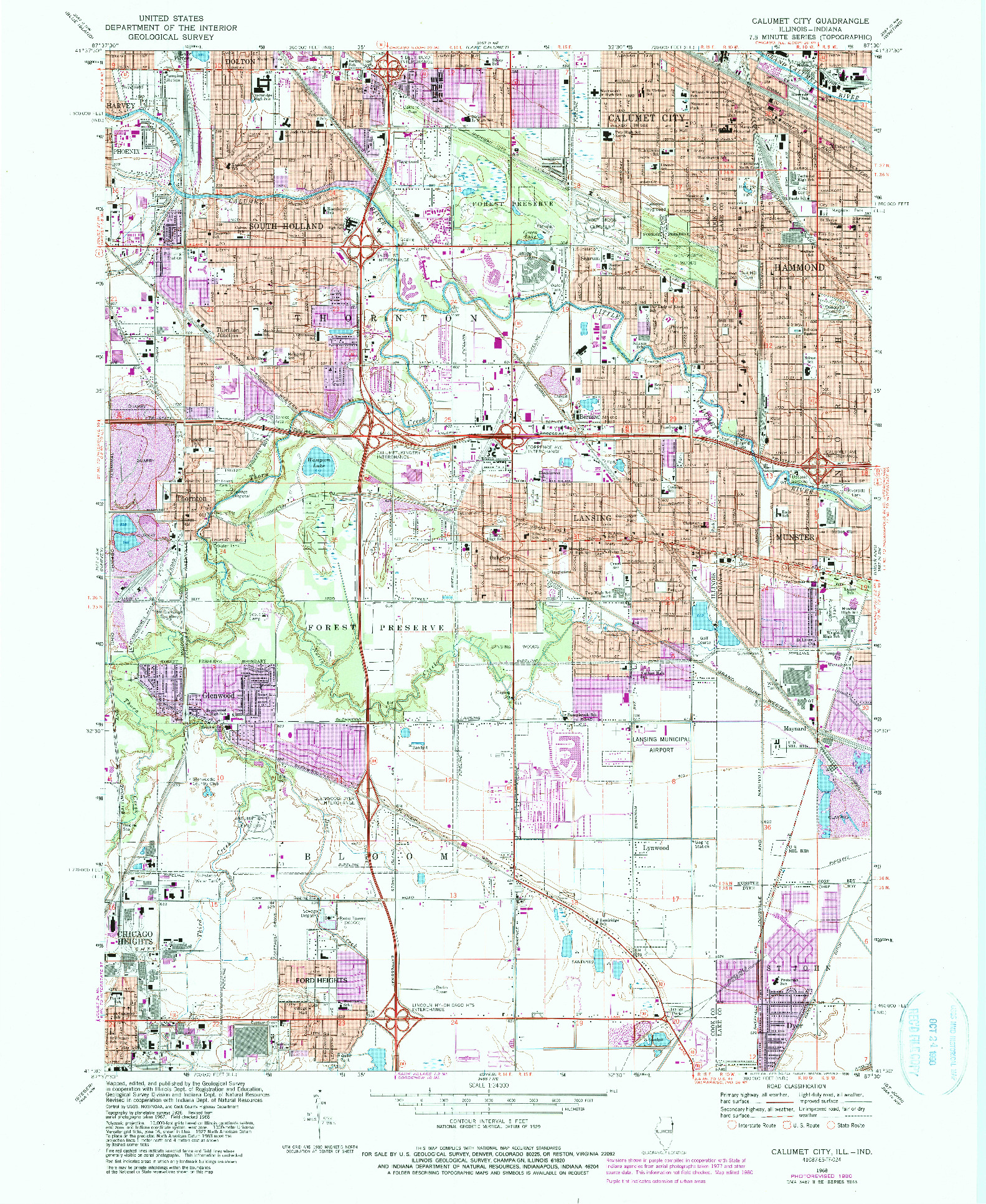 USGS 1:24000-SCALE QUADRANGLE FOR CALUMET CITY, IL 1968