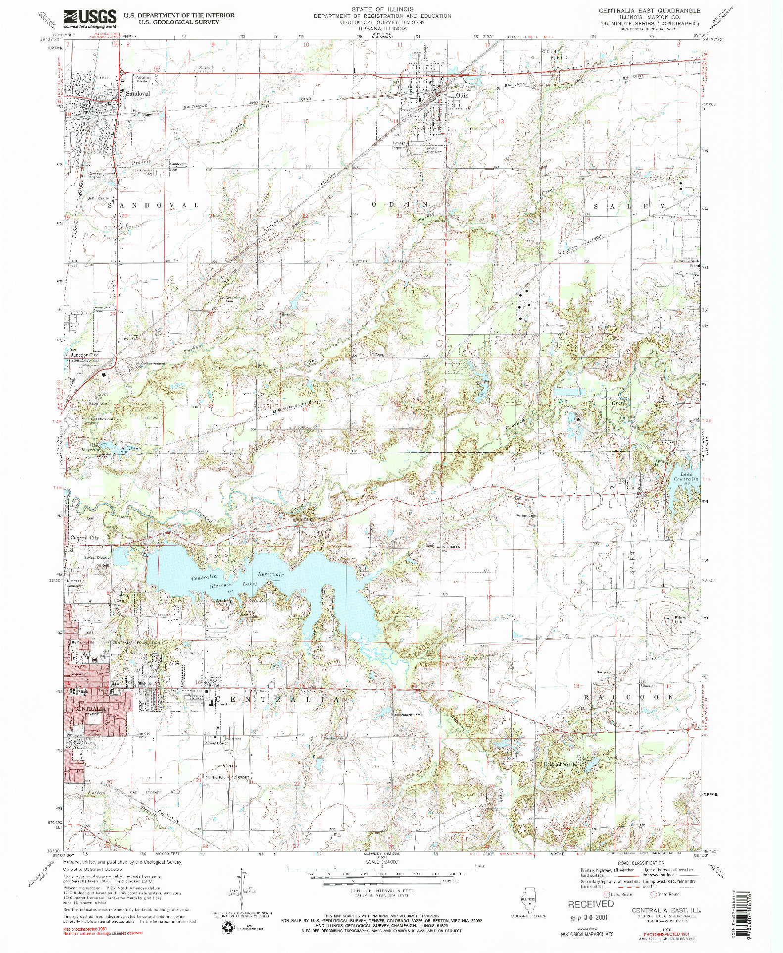 USGS 1:24000-SCALE QUADRANGLE FOR CENTRALIA EAST, IL 1970