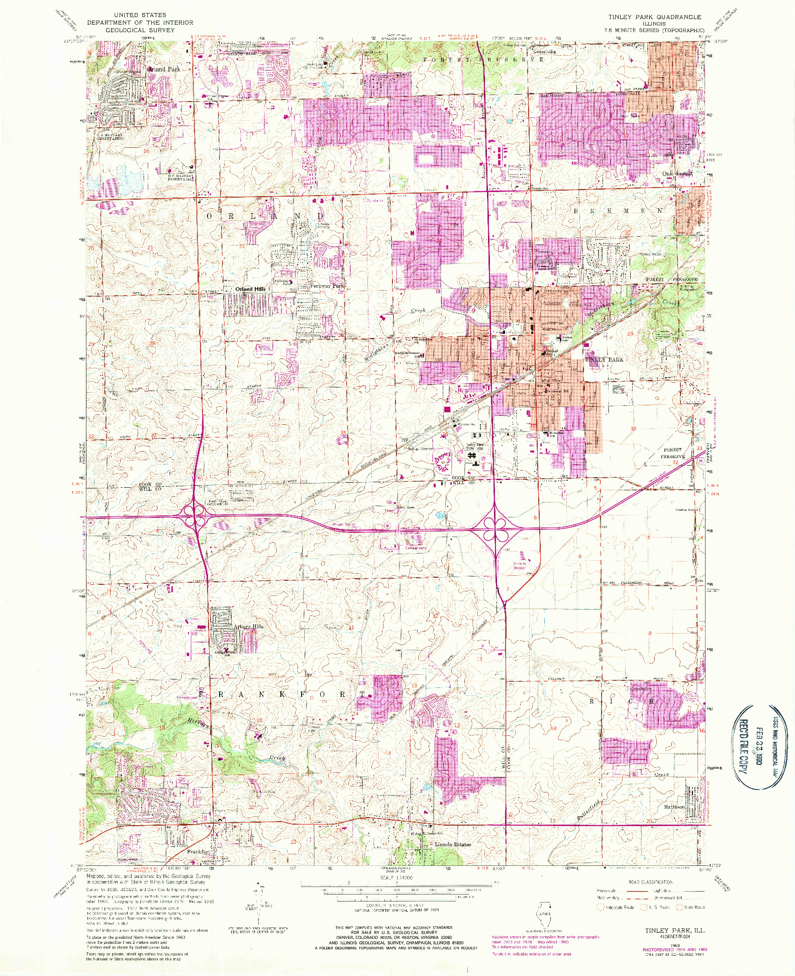 USGS 1:24000-SCALE QUADRANGLE FOR TINLEY PARK, IL 1963