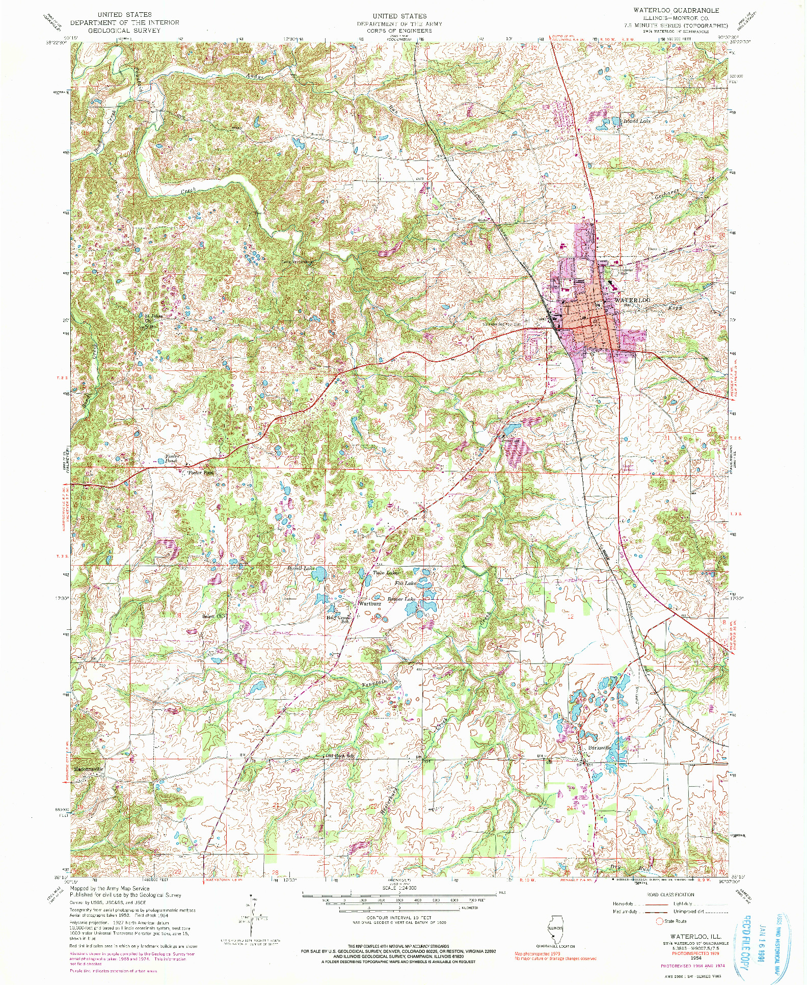 USGS 1:24000-SCALE QUADRANGLE FOR WATERLOO, IL 1954