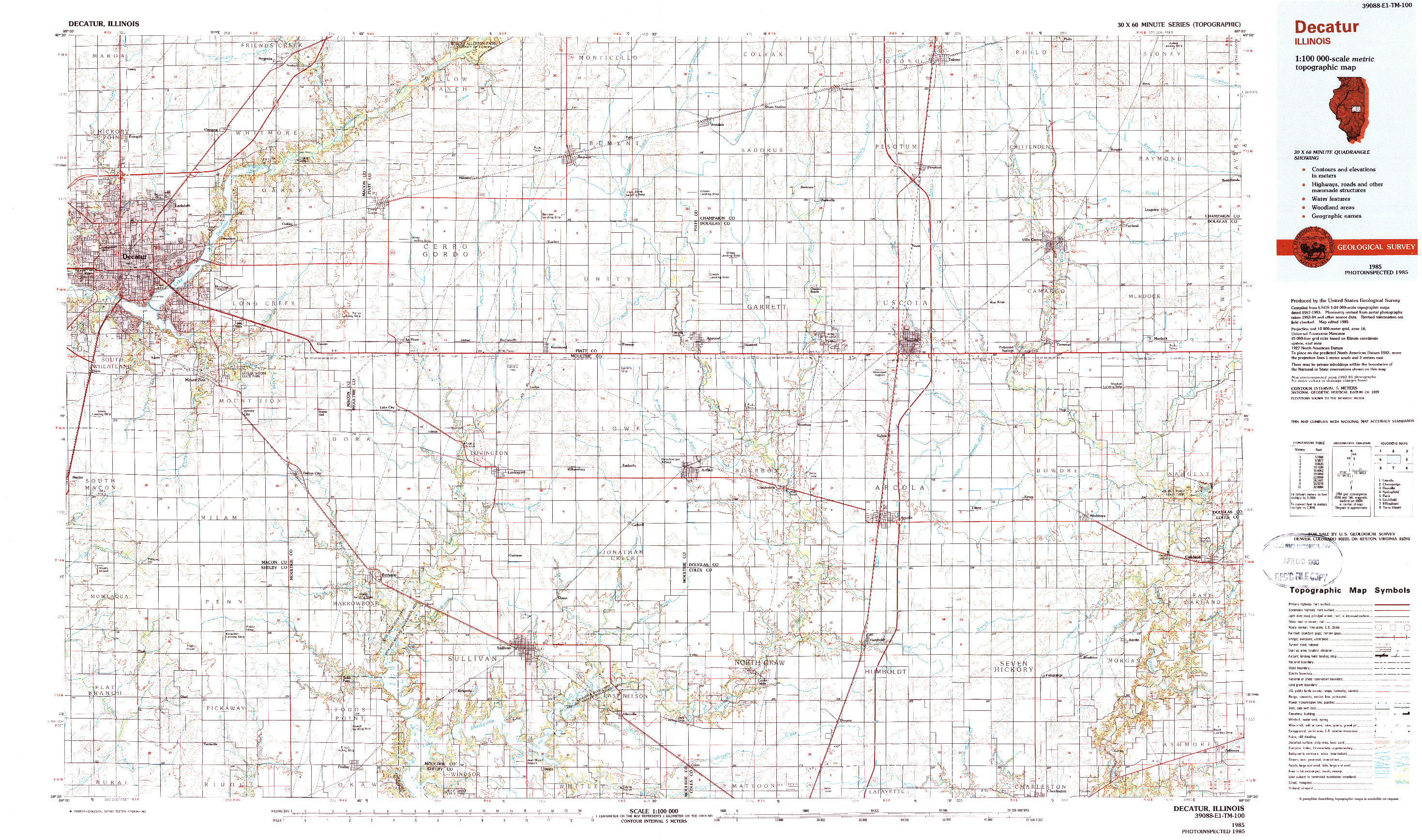 USGS 1:100000-SCALE QUADRANGLE FOR DECATUR, IL 1985