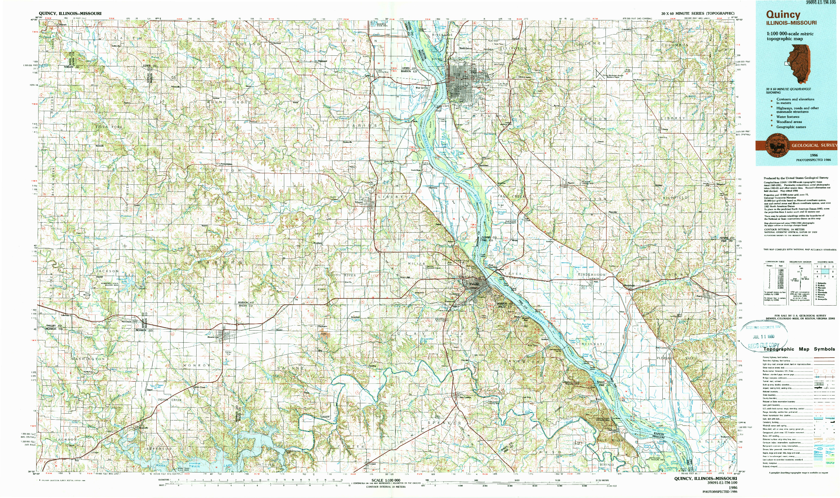 USGS 1:100000-SCALE QUADRANGLE FOR QUINCY, IL 1986