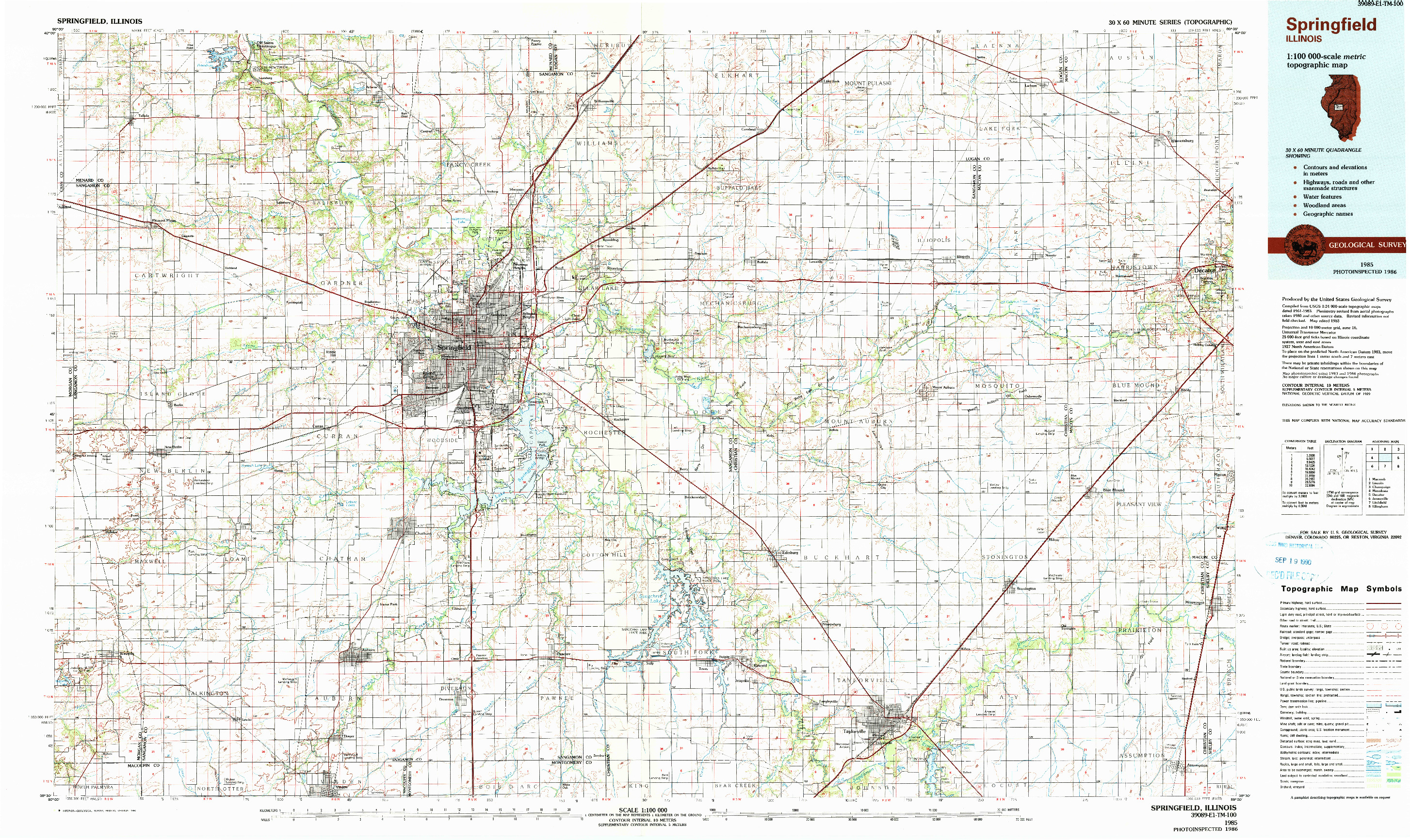 USGS 1:100000-SCALE QUADRANGLE FOR SPRINGFIELD, IL 1985