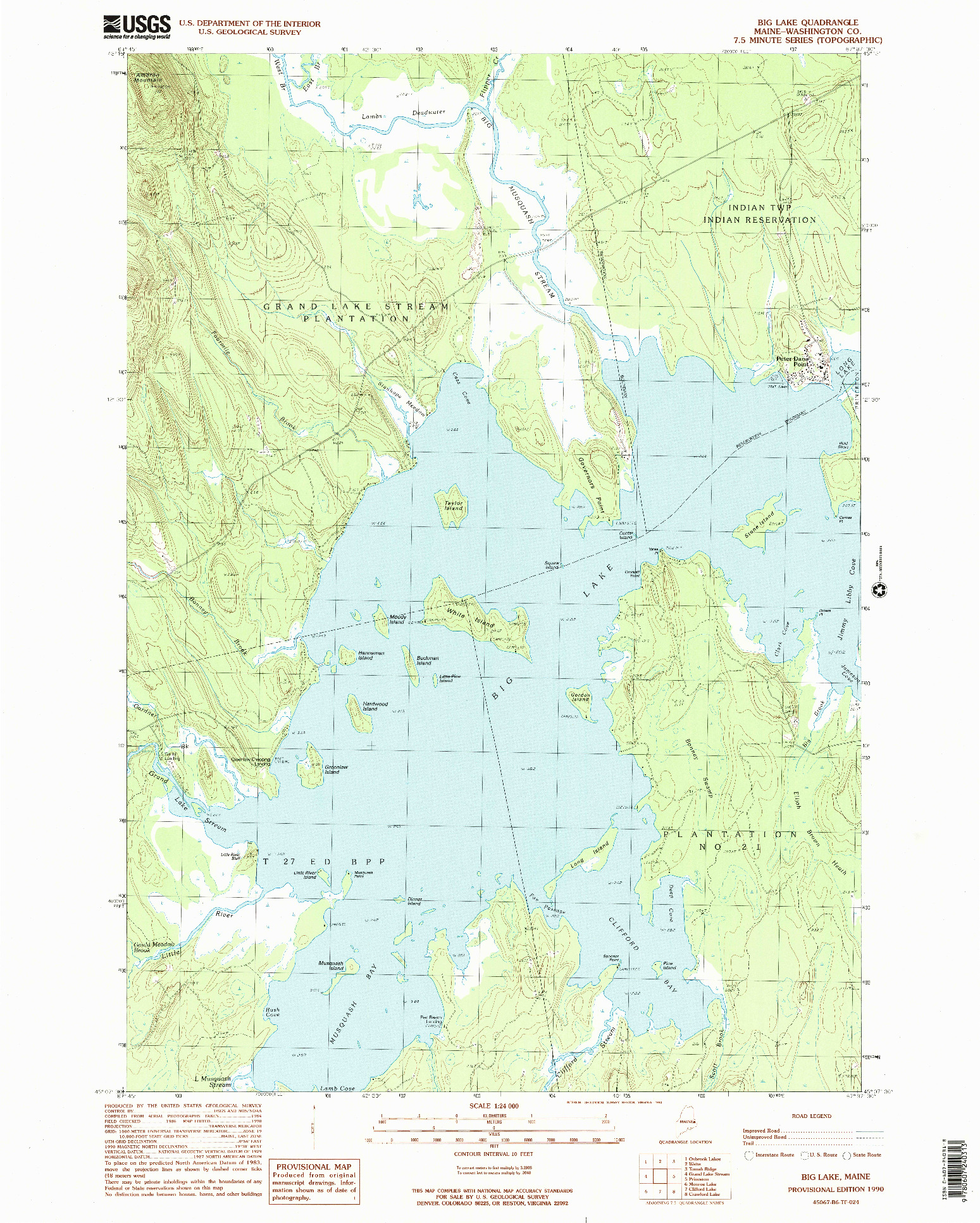 USGS 1:24000-SCALE QUADRANGLE FOR BIG LAKE, ME 1990