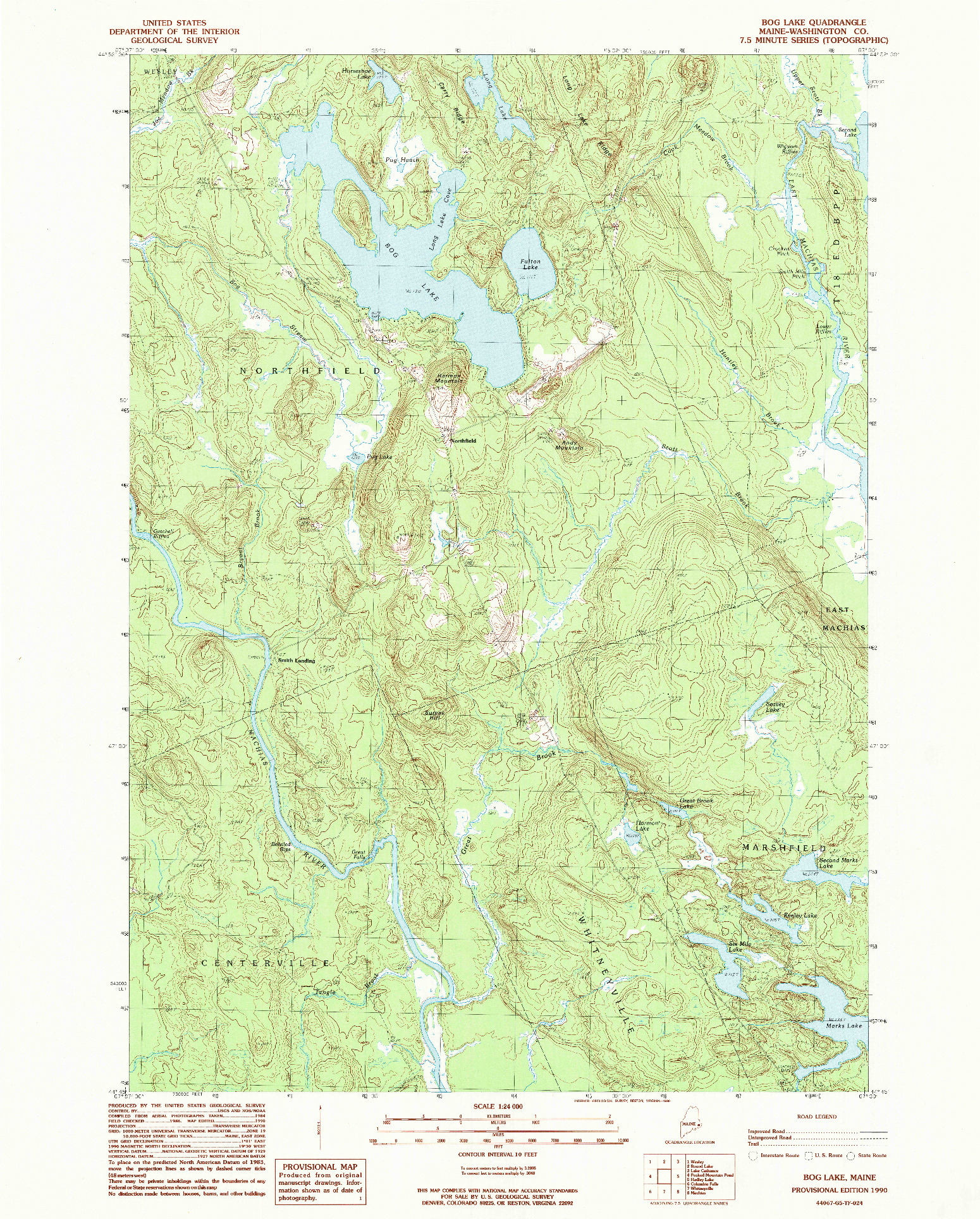 USGS 1:24000-SCALE QUADRANGLE FOR BOG LAKE, ME 1990