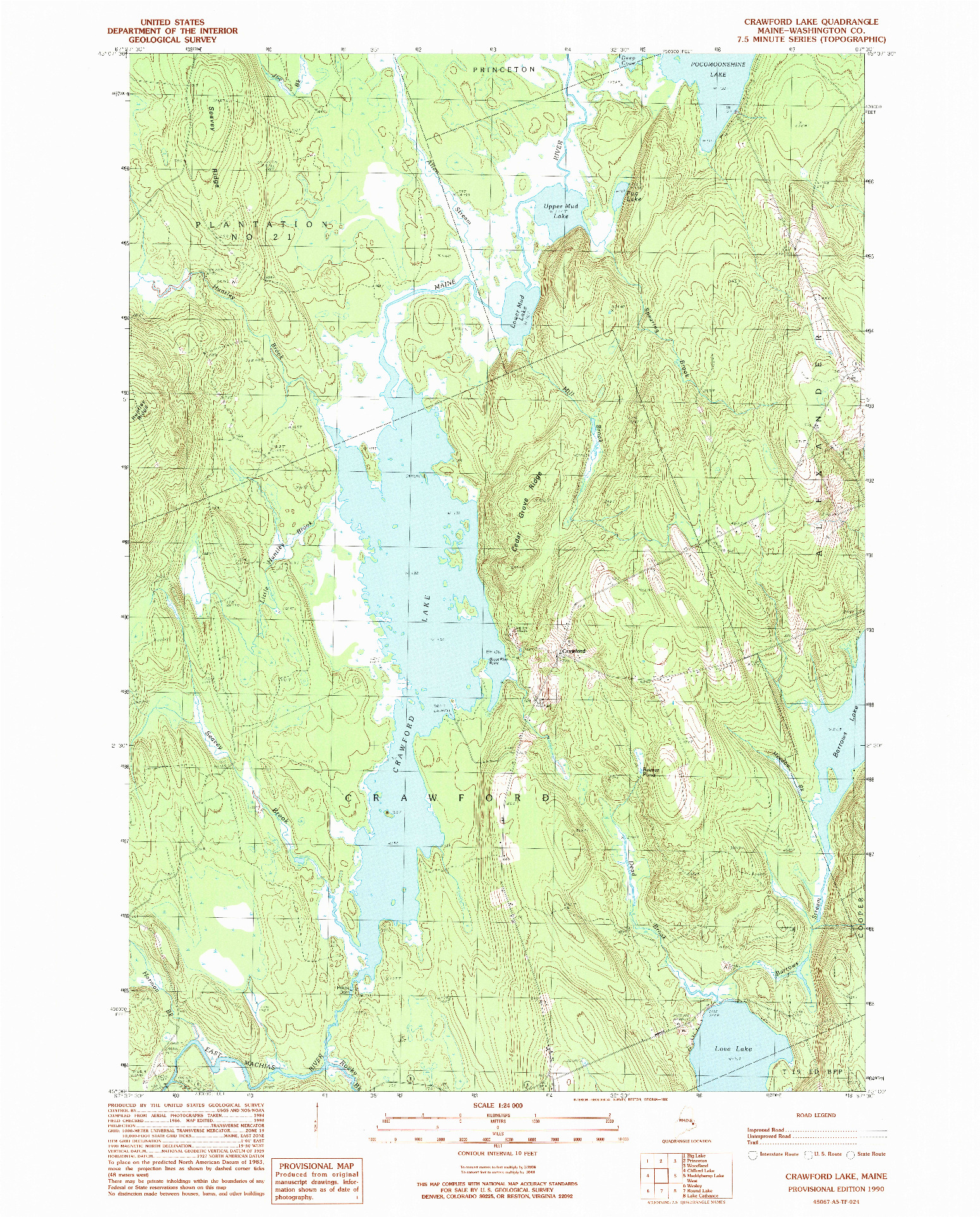 USGS 1:24000-SCALE QUADRANGLE FOR CRAWFORD LAKE, ME 1990
