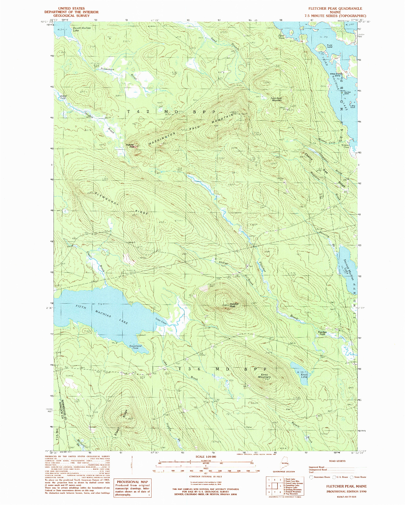 USGS 1:24000-SCALE QUADRANGLE FOR FLETCHER PEAK, ME 1990