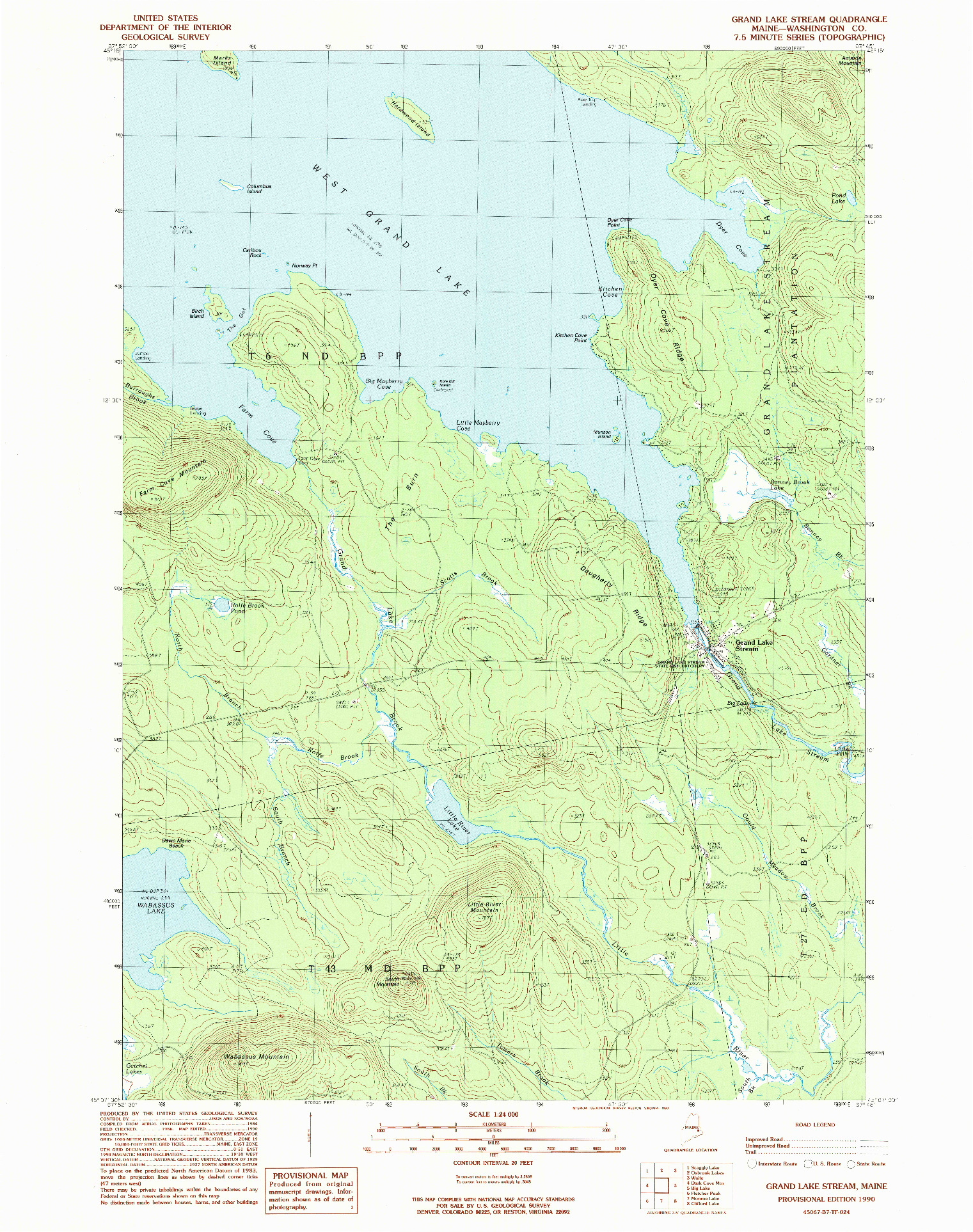 USGS 1:24000-SCALE QUADRANGLE FOR GRAND LAKE STREAM, ME 1990