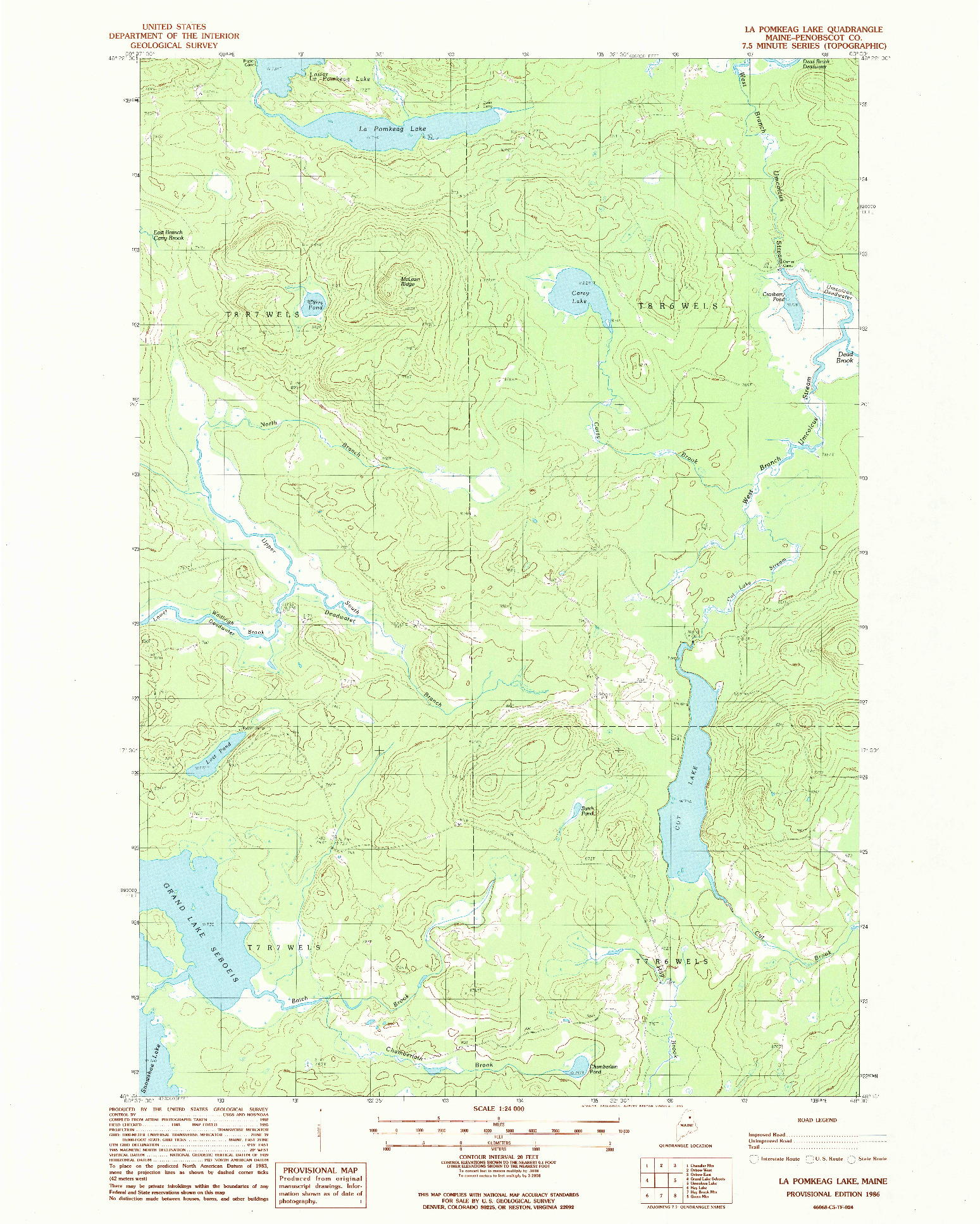 USGS 1:24000-SCALE QUADRANGLE FOR LA POMKEAG LAKE, ME 1986