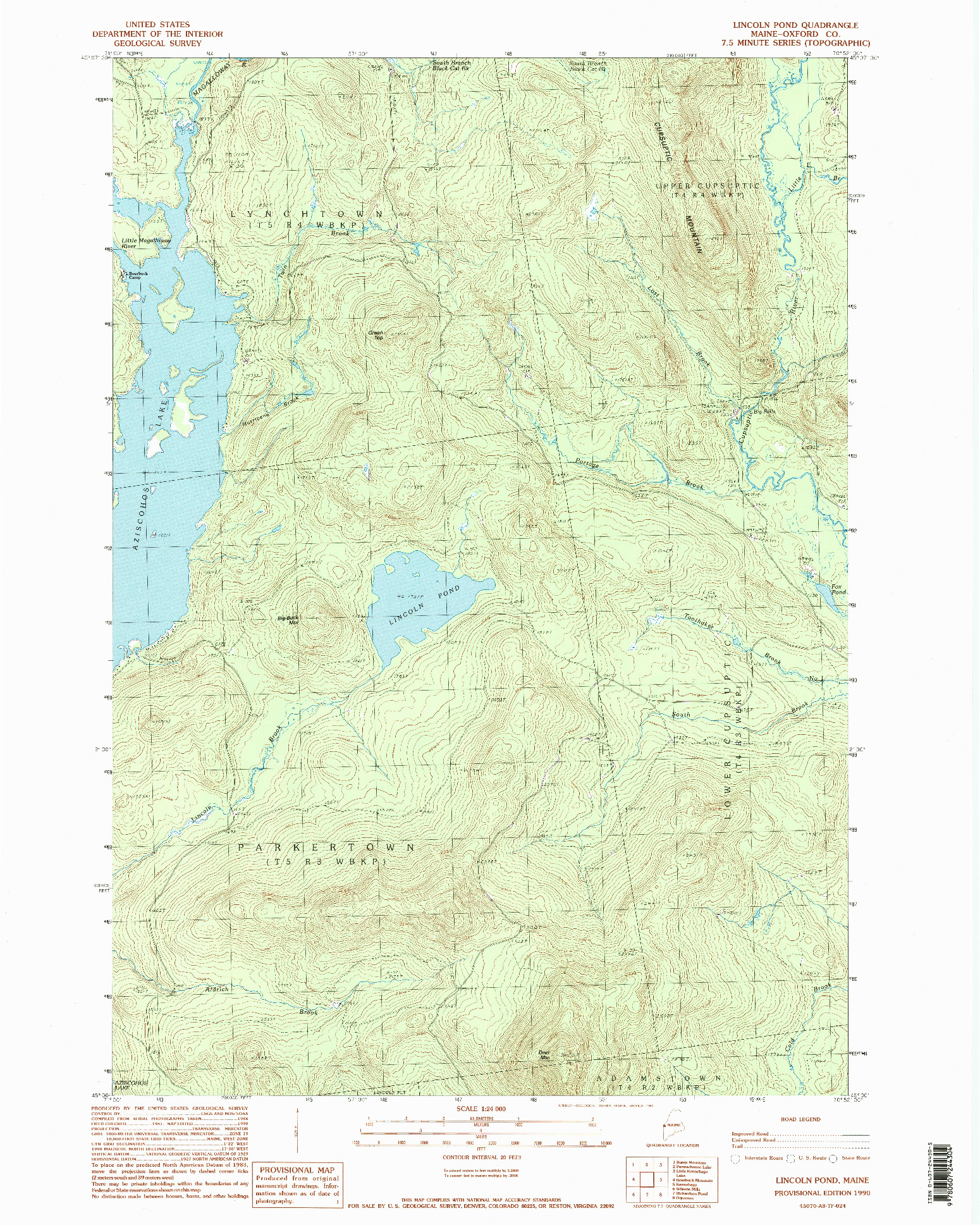 USGS 1:24000-SCALE QUADRANGLE FOR LINCOLN POND, ME 1990