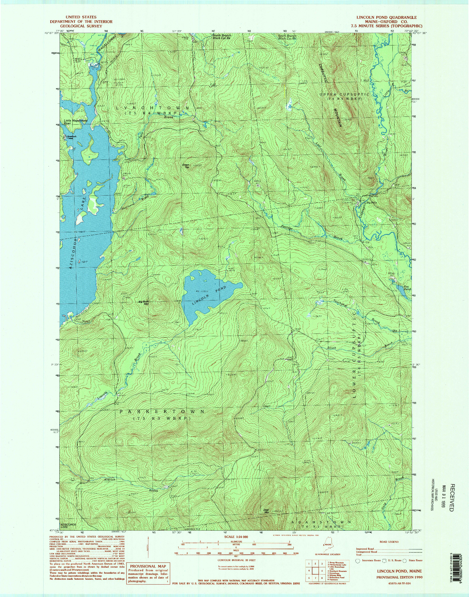 USGS 1:24000-SCALE QUADRANGLE FOR LINCOLN POND, ME 1990