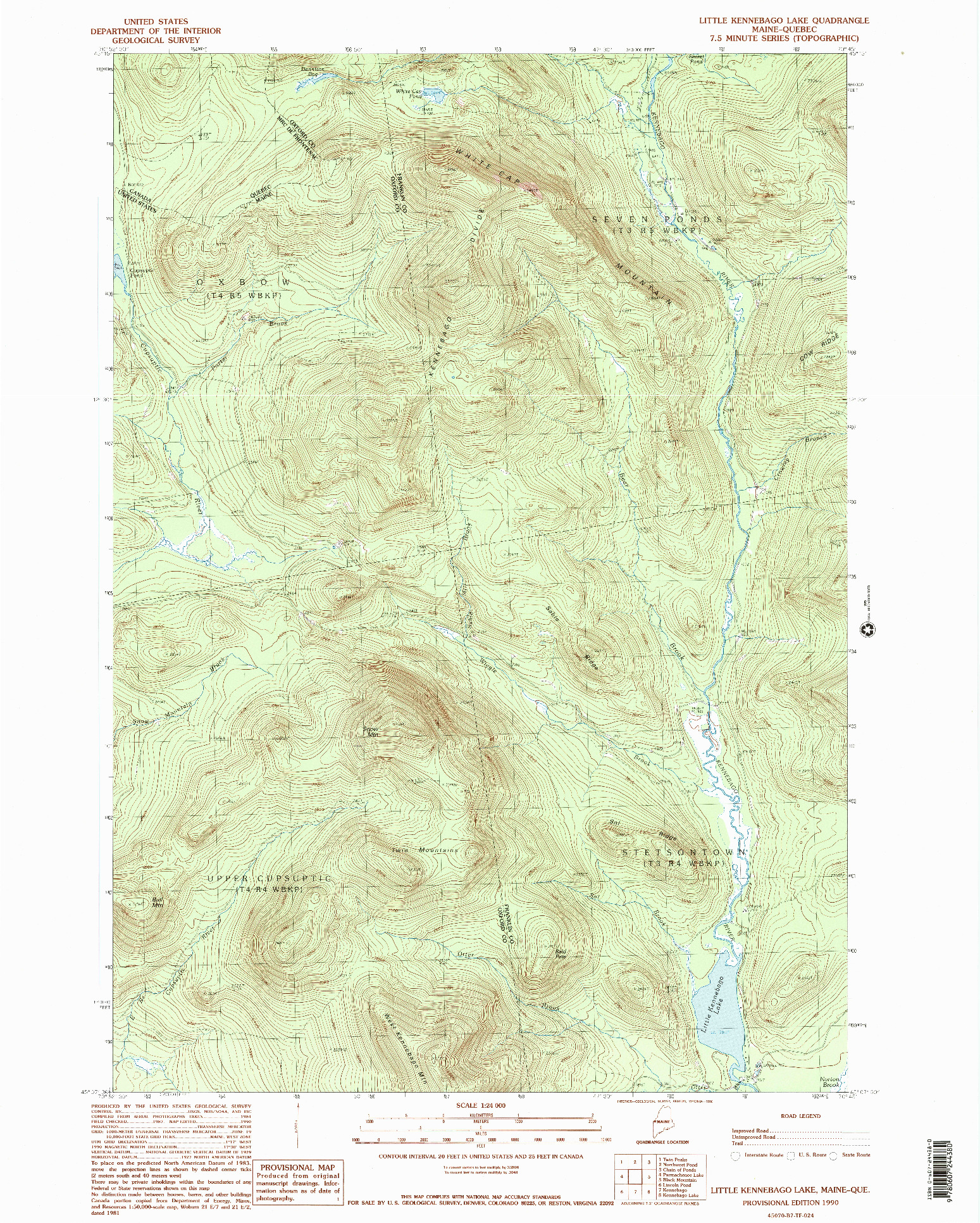 USGS 1:24000-SCALE QUADRANGLE FOR LITTLE KENNEBAGO LAKE, ME 1990