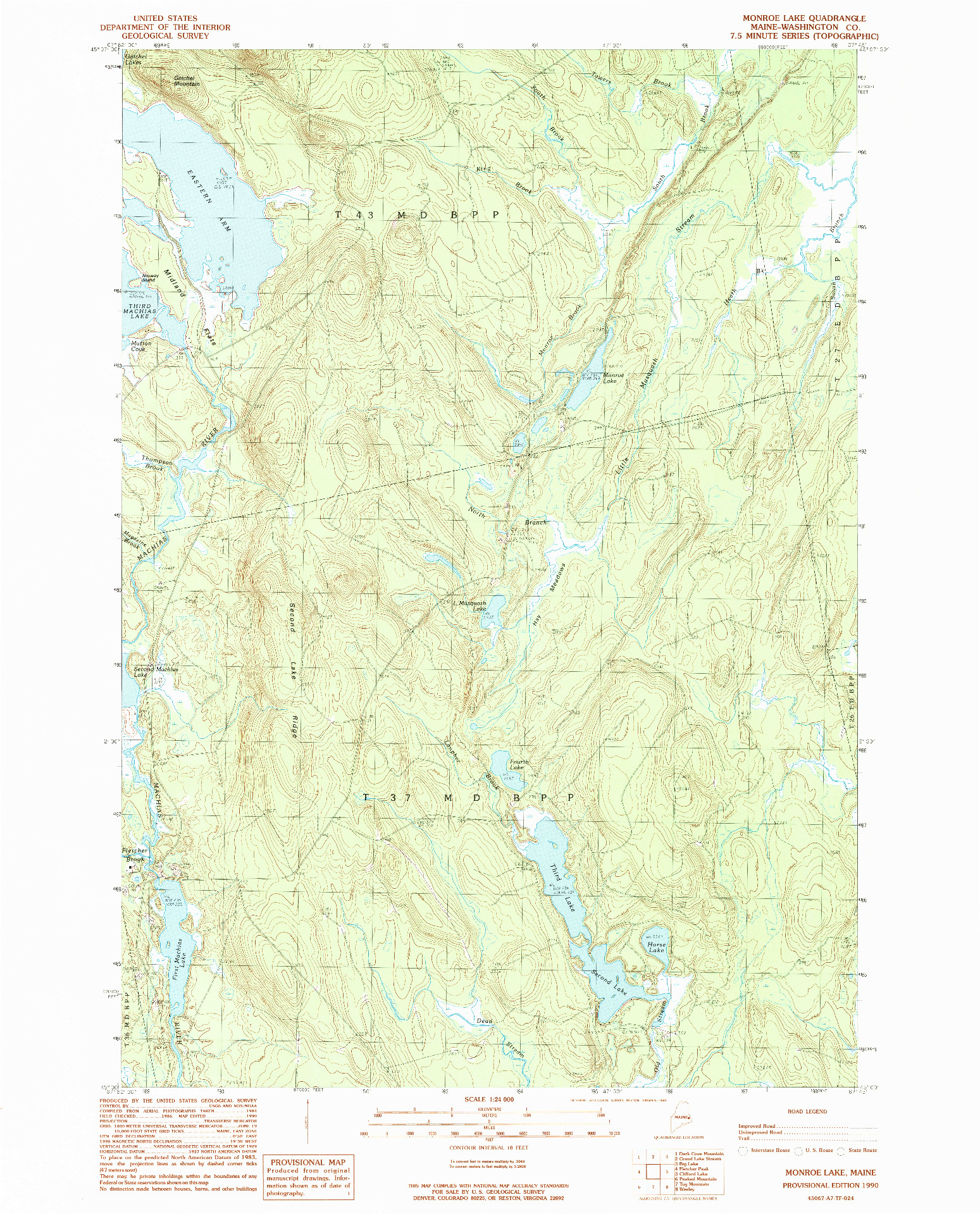 USGS 1:24000-SCALE QUADRANGLE FOR MONROE LAKE, ME 1990