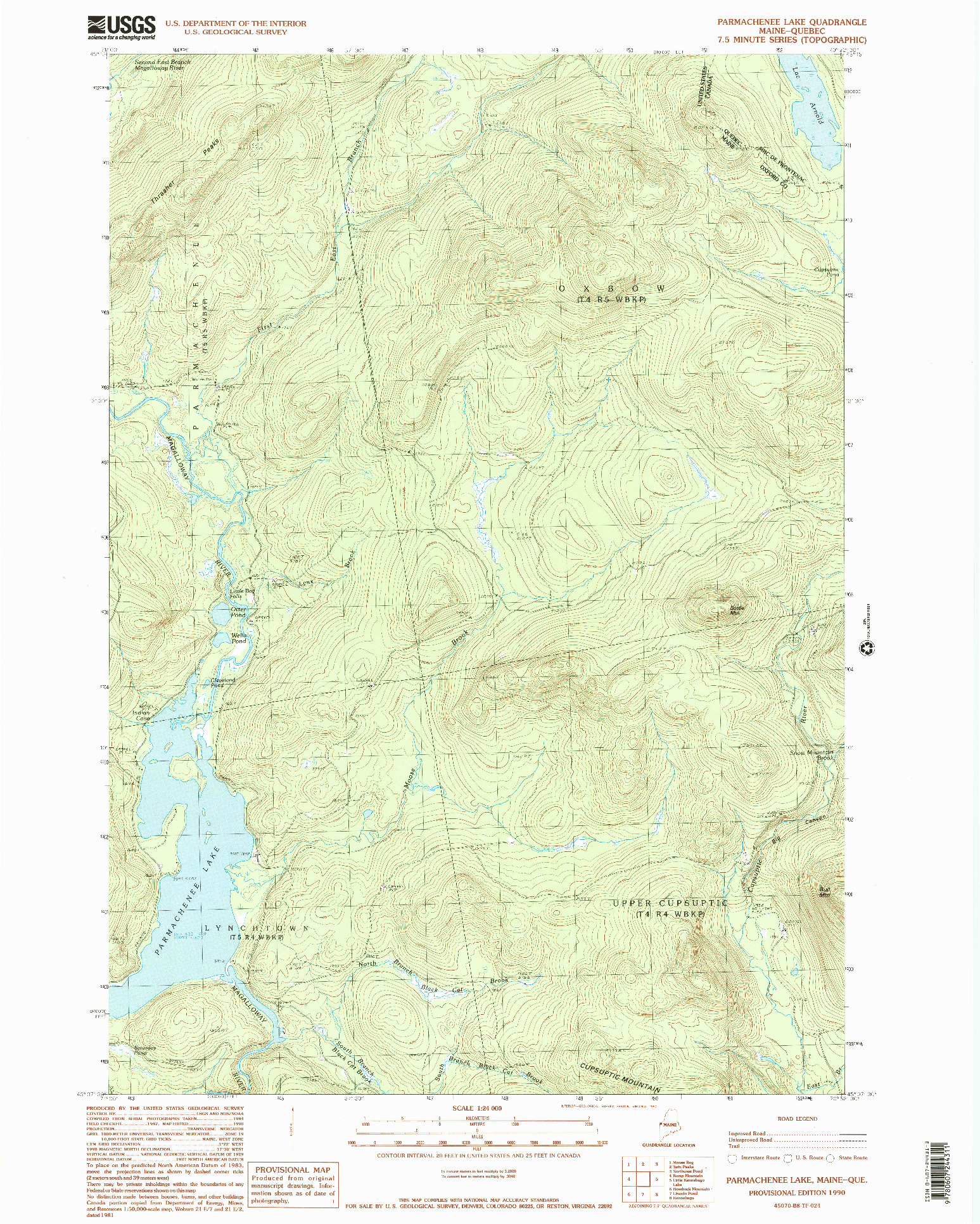 USGS 1:24000-SCALE QUADRANGLE FOR PARMACHENEE LAKE, ME 1990