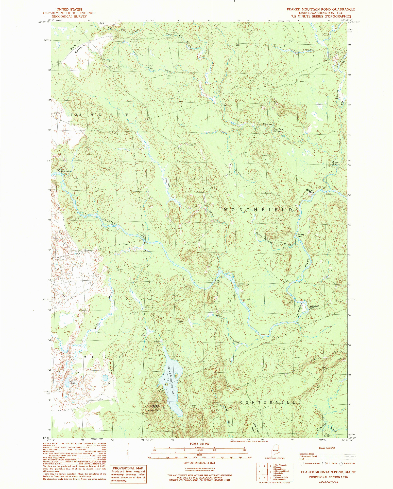 USGS 1:24000-SCALE QUADRANGLE FOR PEAKED MOUNTAIN POND, ME 1990